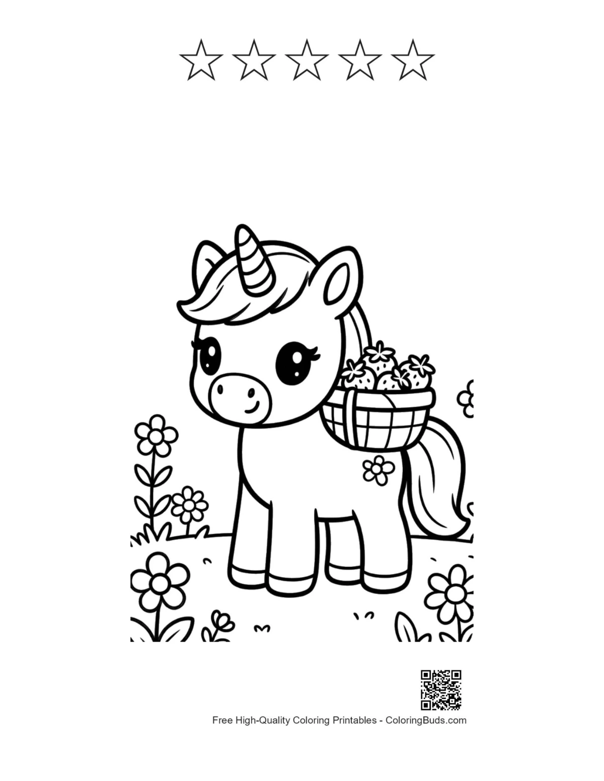 Happy pony printable with 5 star outlines coloring page