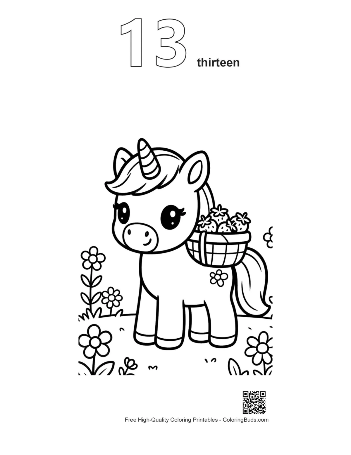 Pony flower field printable outline number 13 coloring