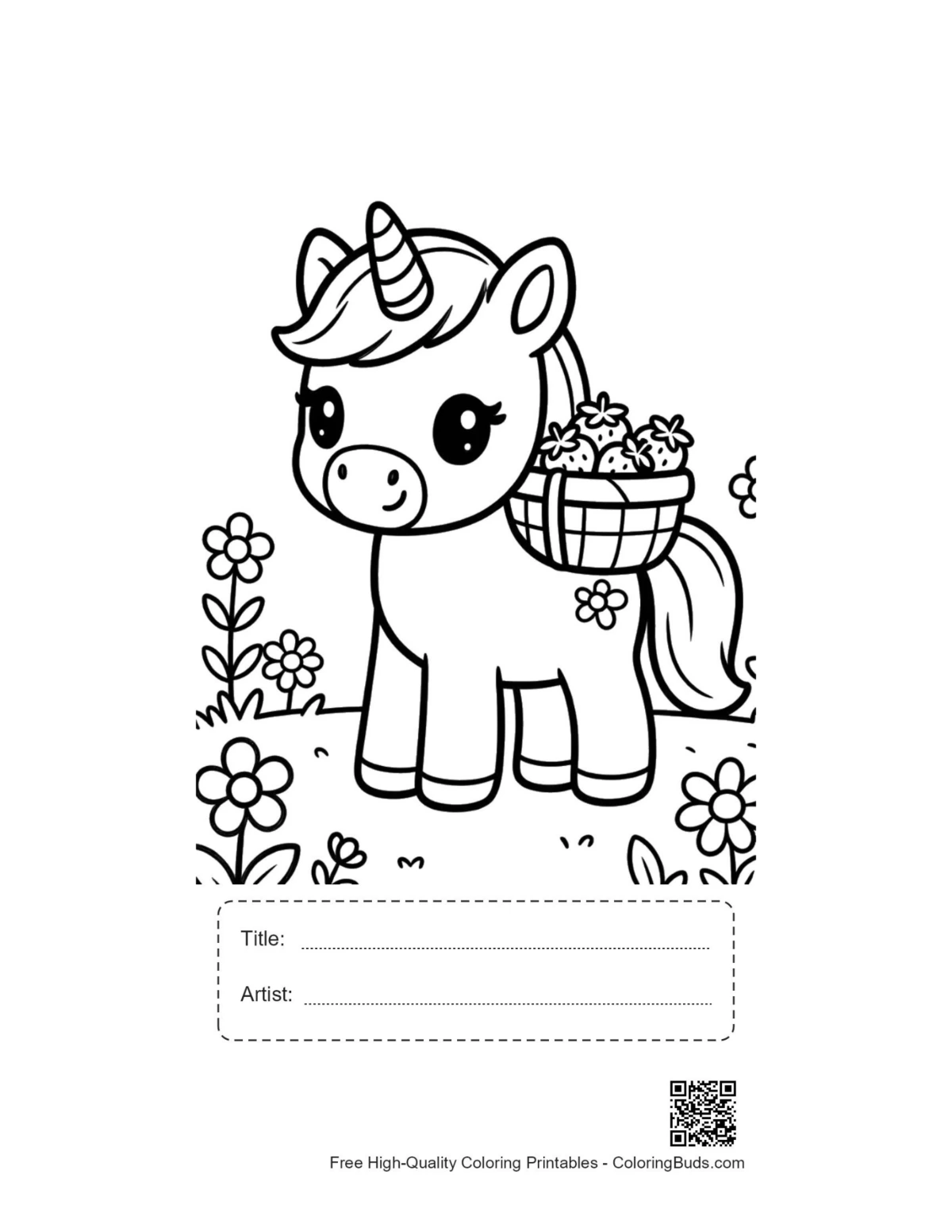Happy pony printable with title artist box coloring sheet