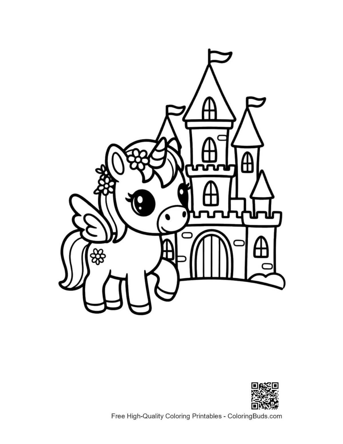 Little pony exploring fairytale castle grounds printable