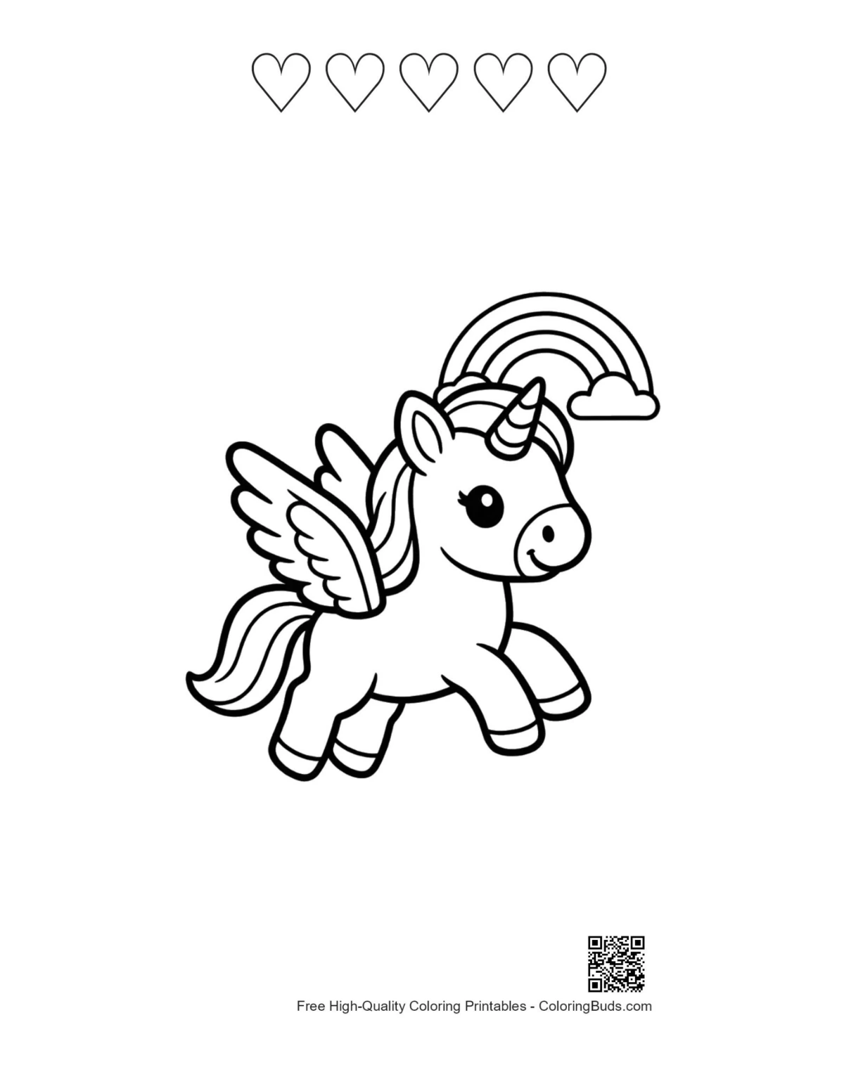 Little pony flying rainbow printable heart outlines
