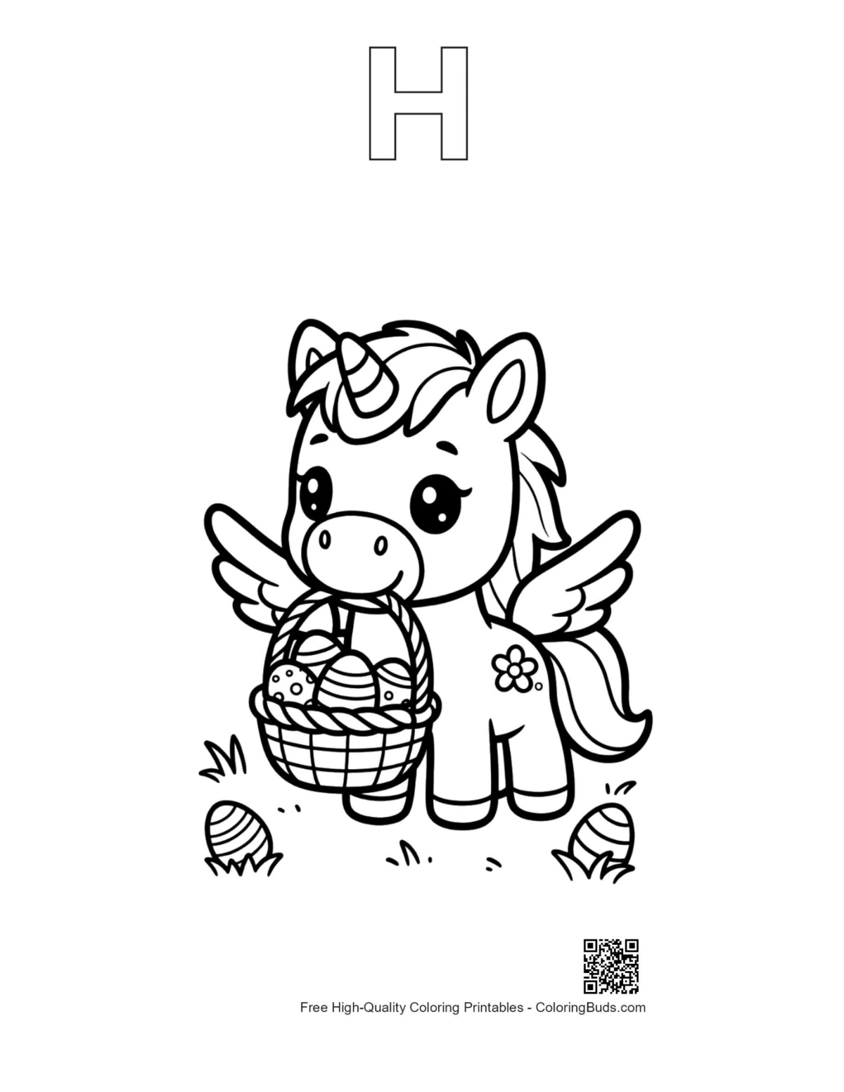 Pony eggs basket with alphabet H outline