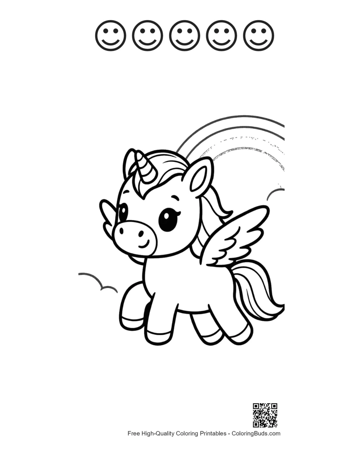 Winged magical pony rainbow leap 5 happy face outline
