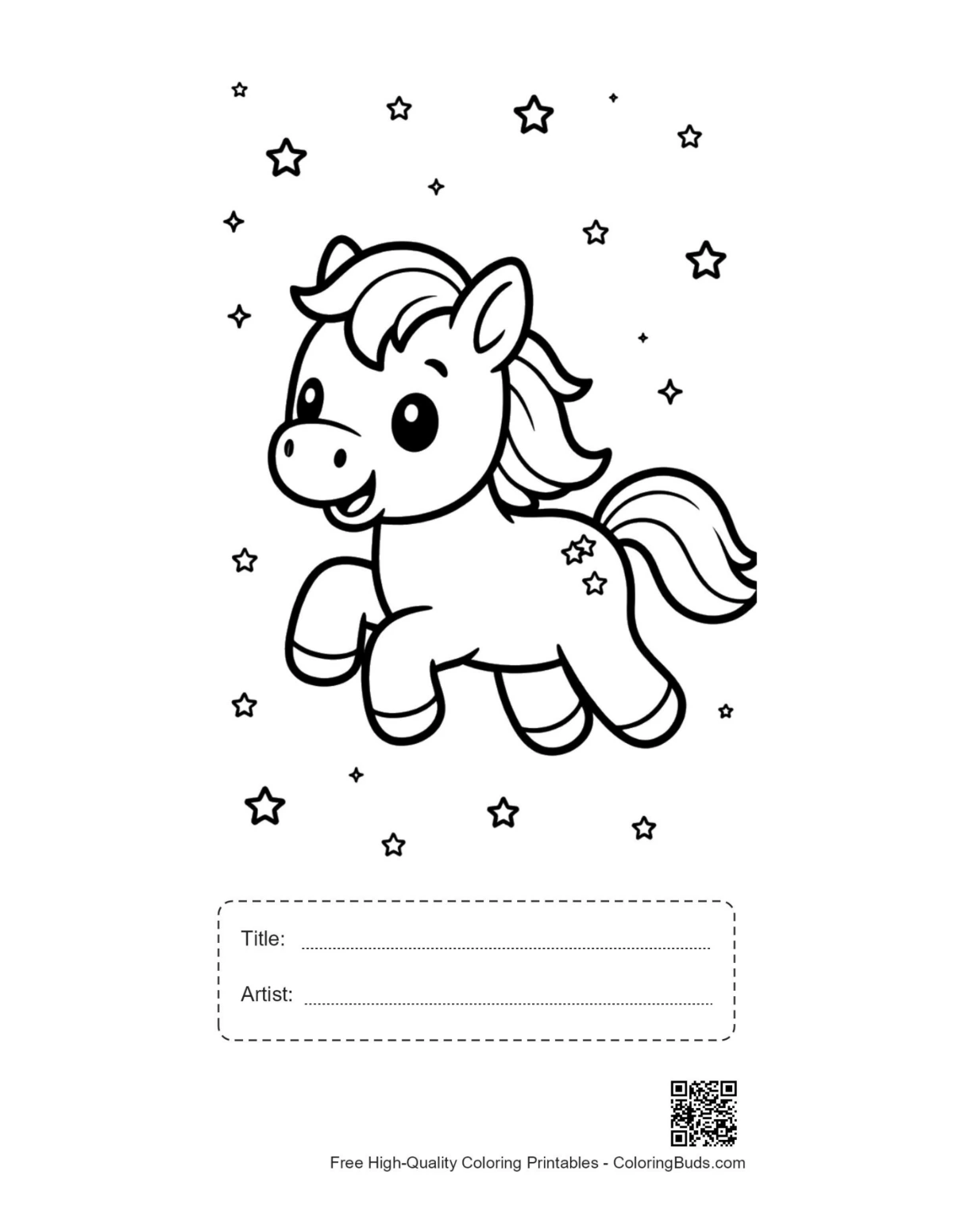 Little pony coloring sheet with title artist box printable