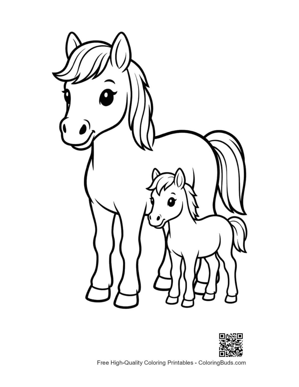 Mother pony and foal outline art