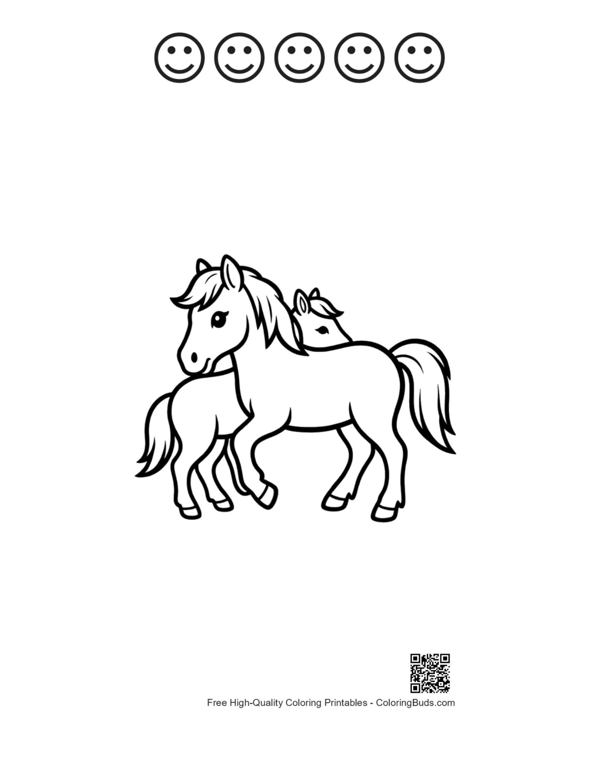 Mother pony foal outline with happy faces printable