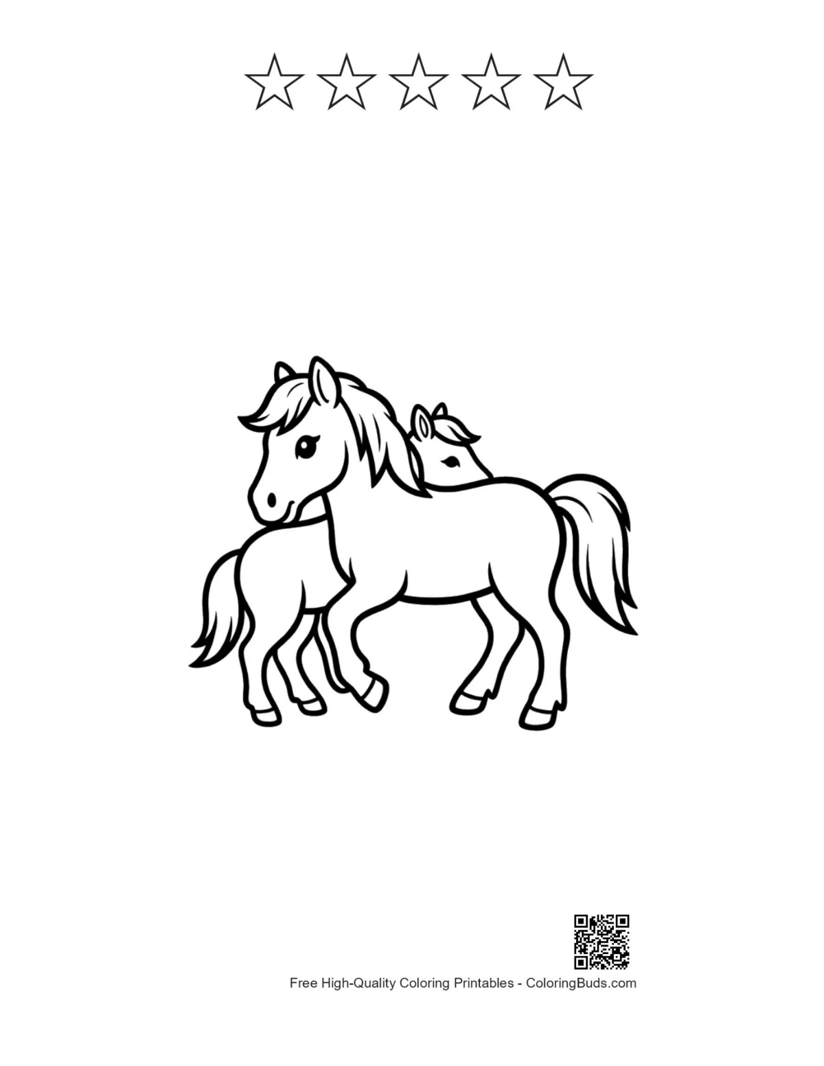 Mother pony foal outline with 5 stars printable