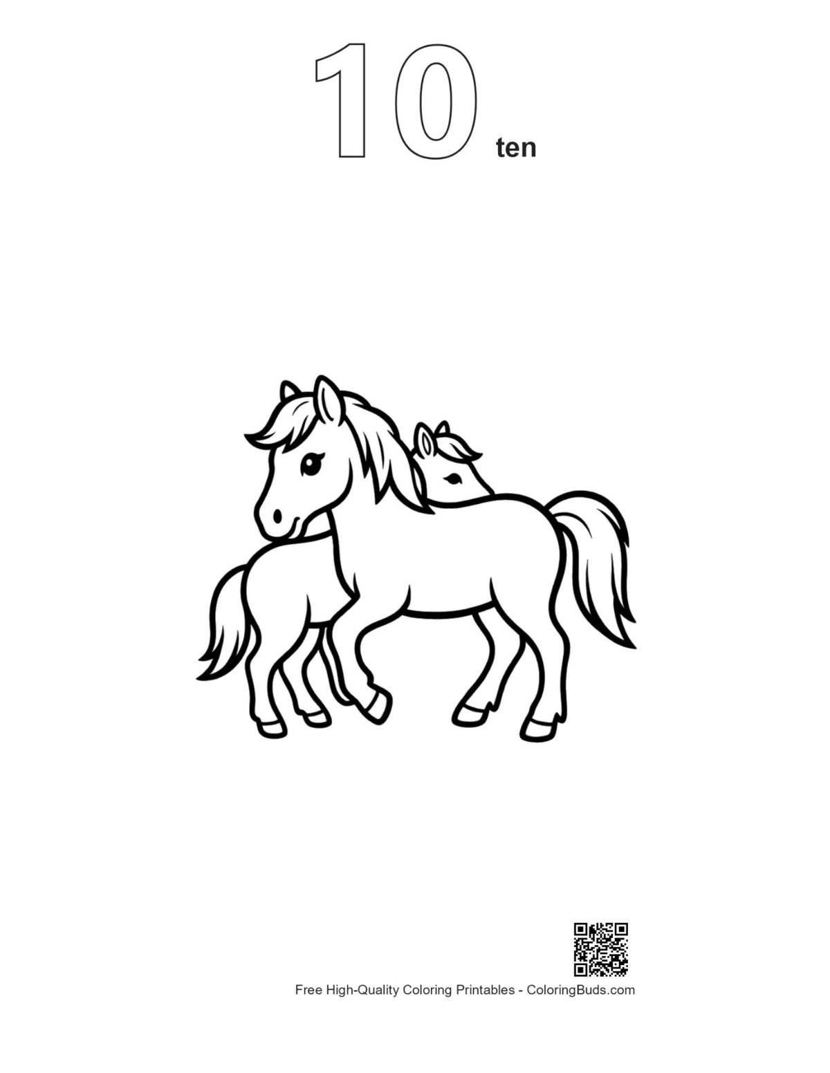 Mother pony foal outline printable number 10