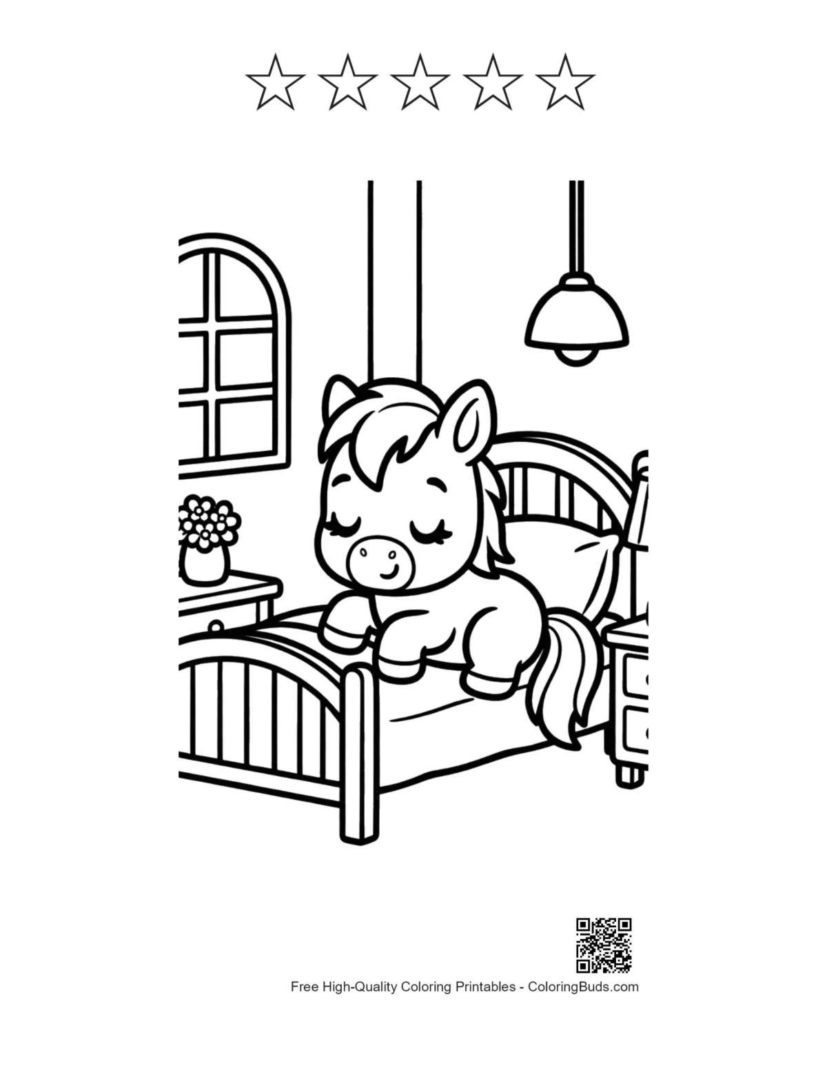 Pony page with 5 stars outline printable