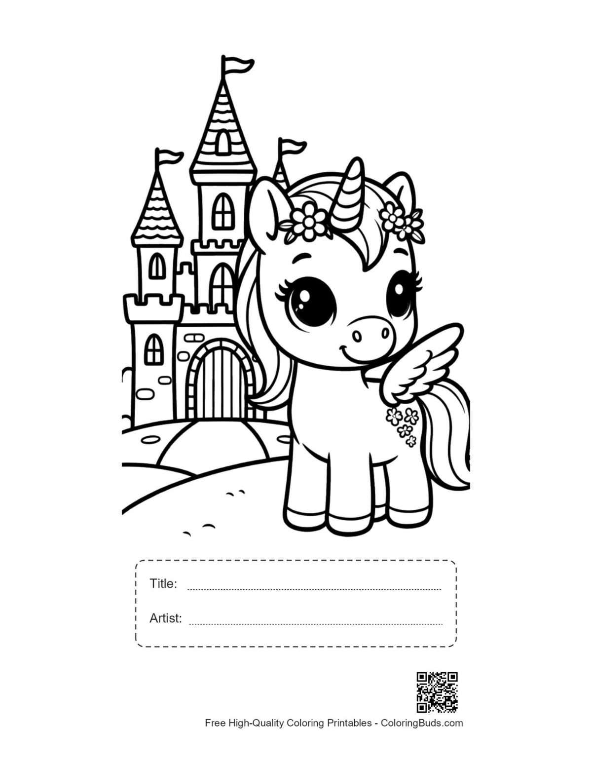 Pony printable coloring sheet with title artist space