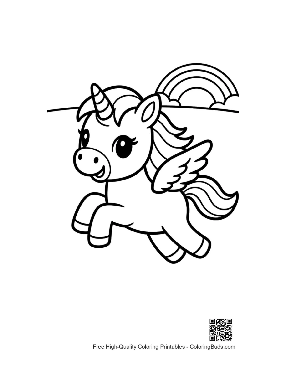 Pretty pony flying clouds rainbow pony coloring page