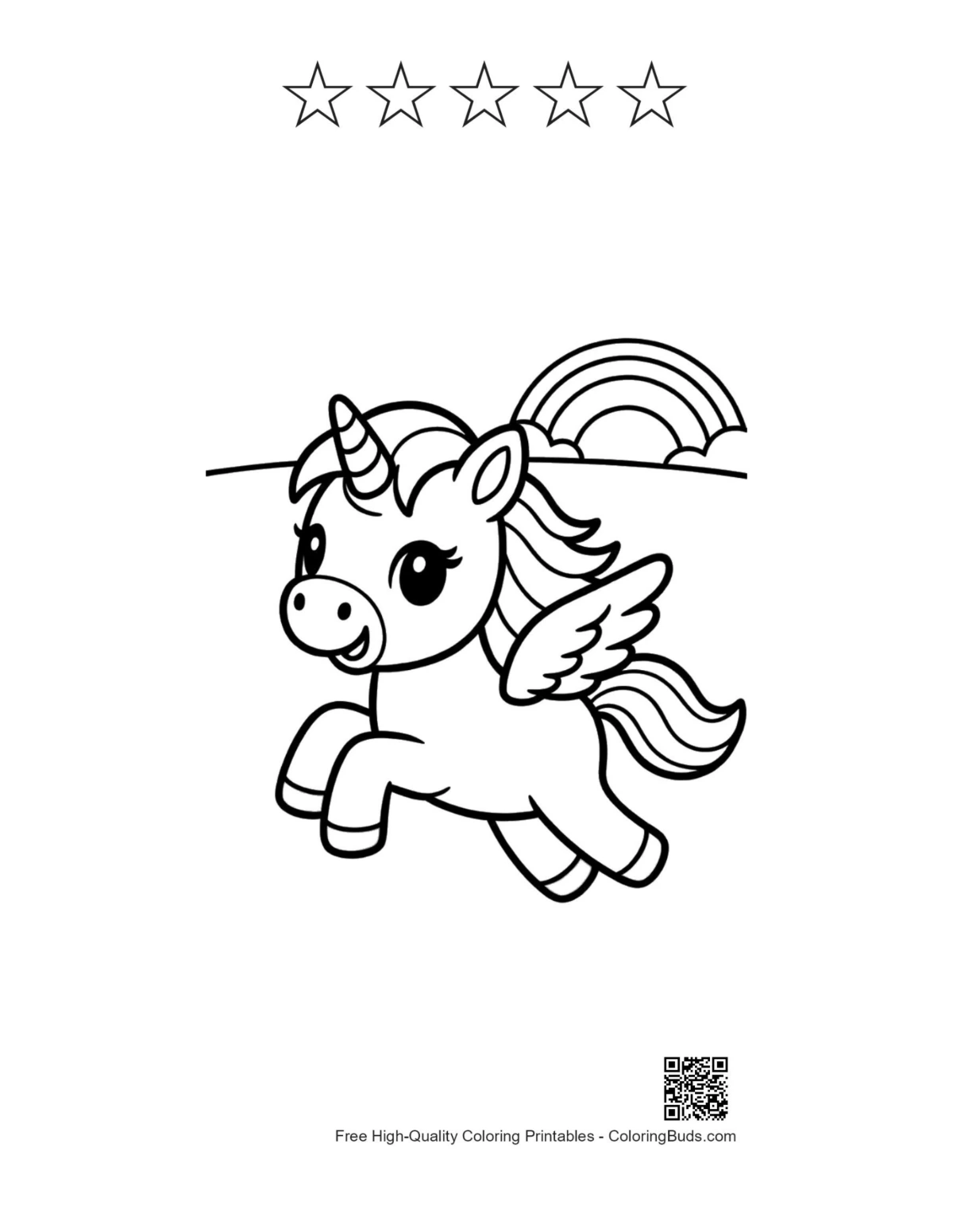 Pony clouds rainbow 5 star outline pony coloring page