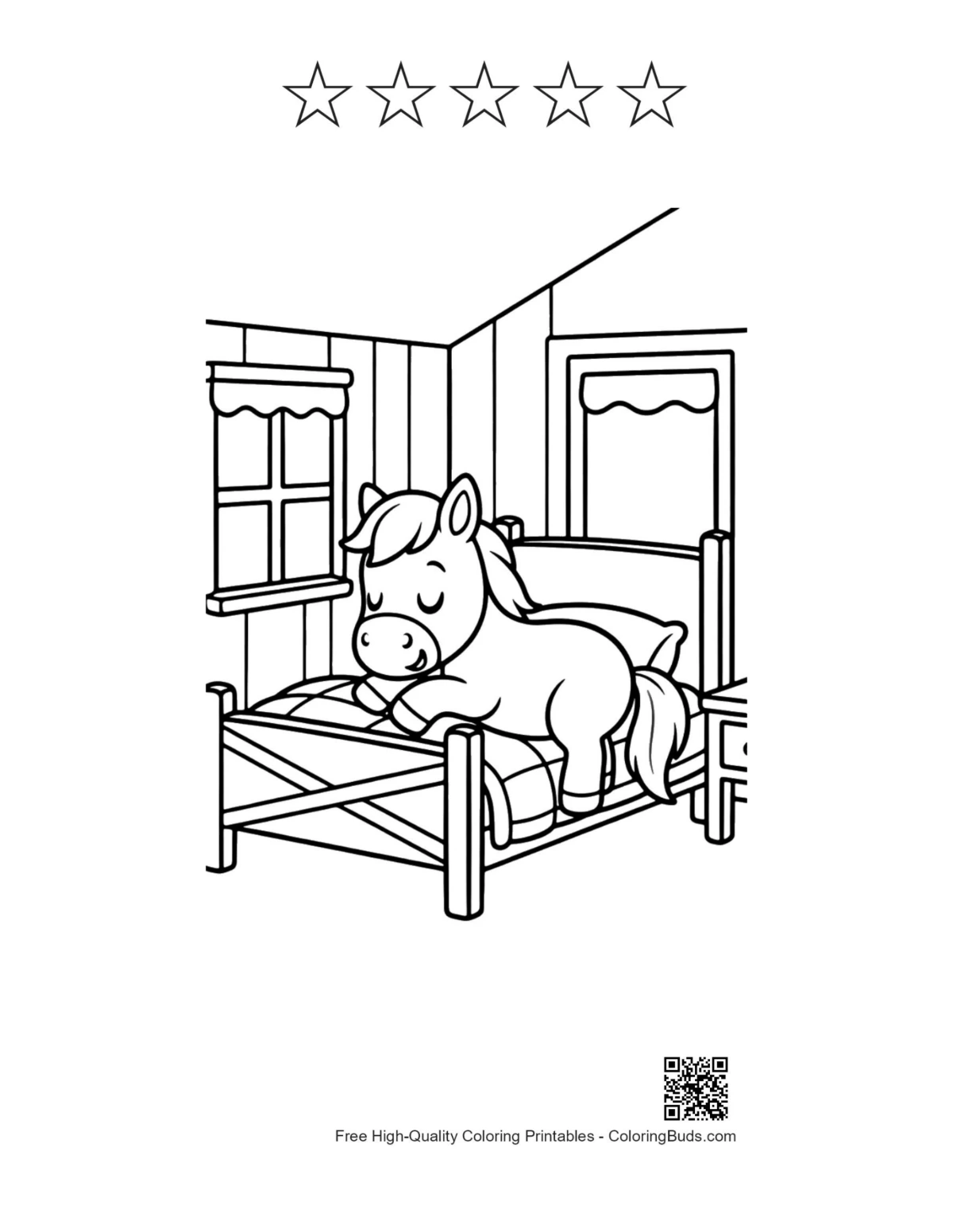 Small pony printable with 5 star outlines