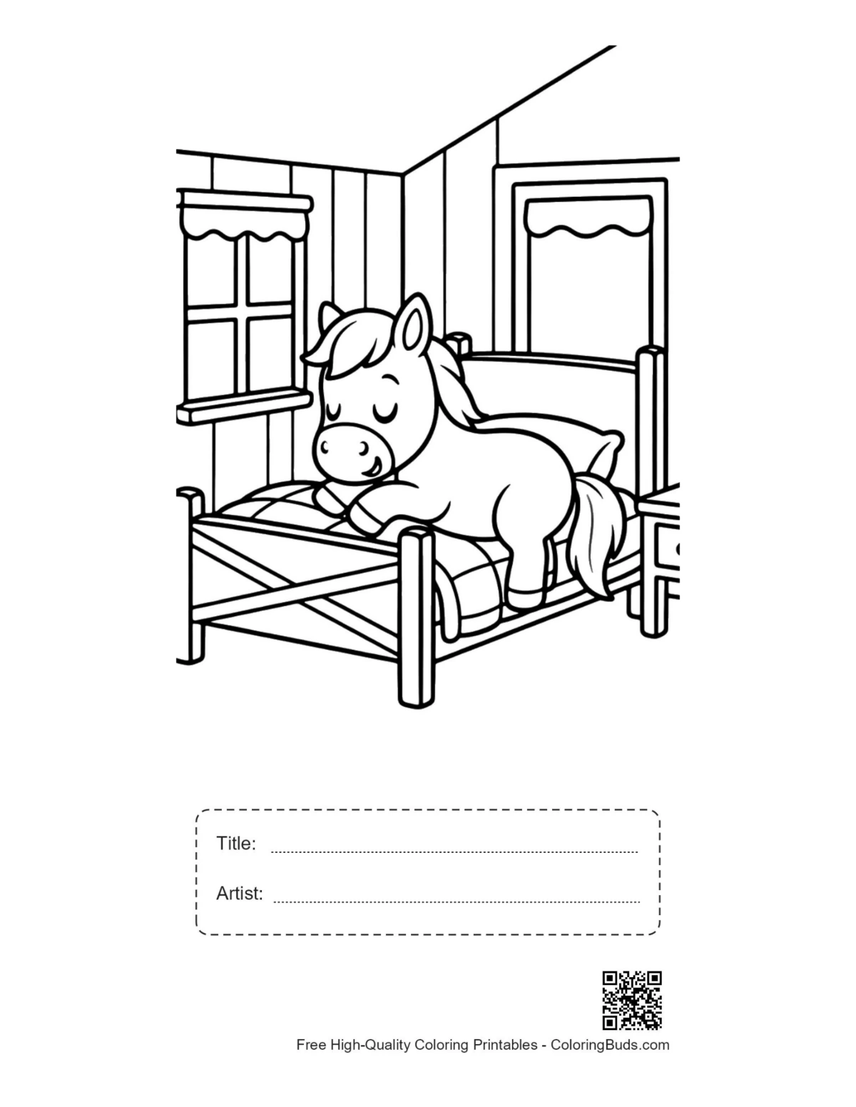 Little pony coloring sheet with title artist box