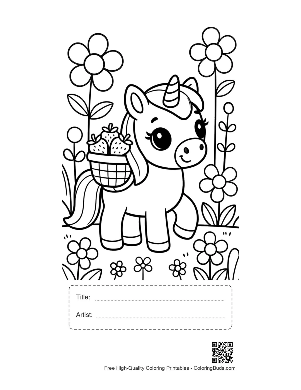 Sweet pony printable with title and artist box pony coloring page