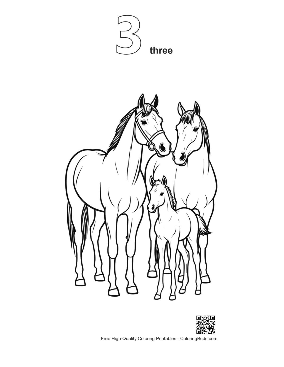 Horse family outline printable version number 3