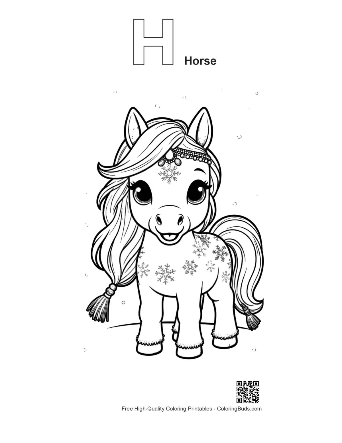 Pony flower patterns outline alphabet H horse printable