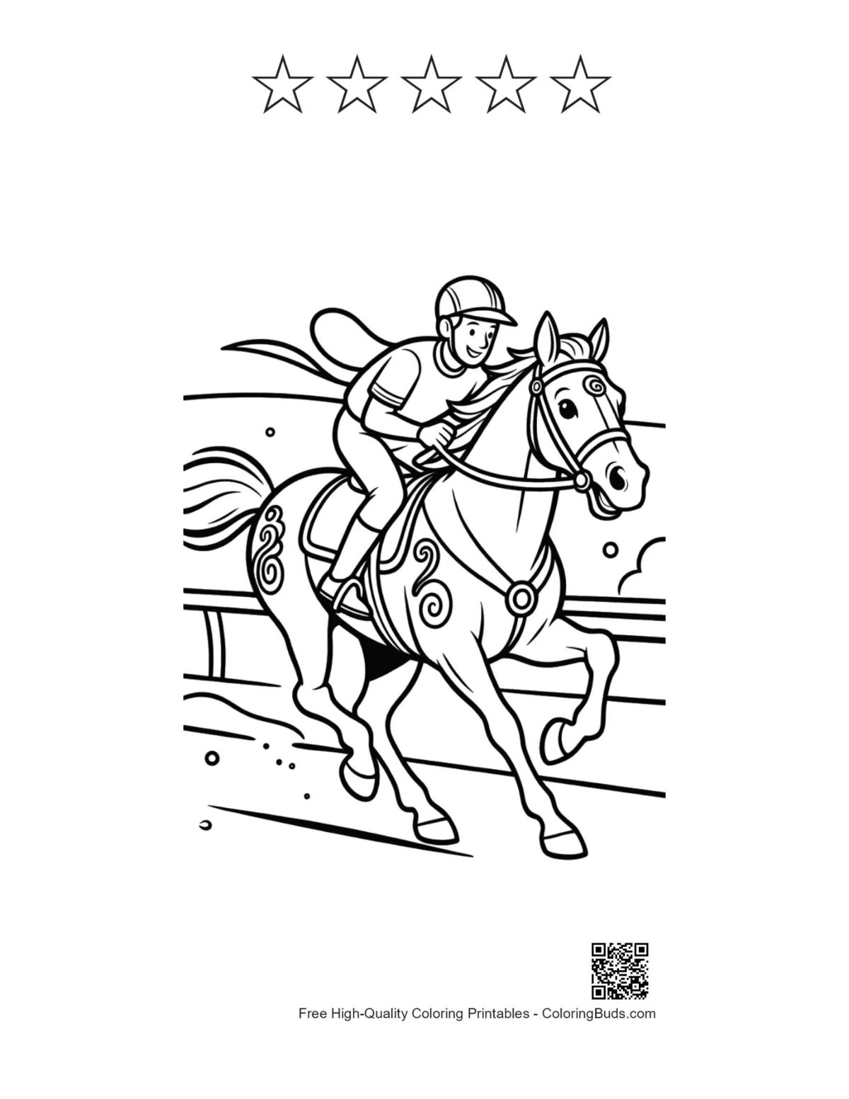Brave jockey horse 5 star outline printable