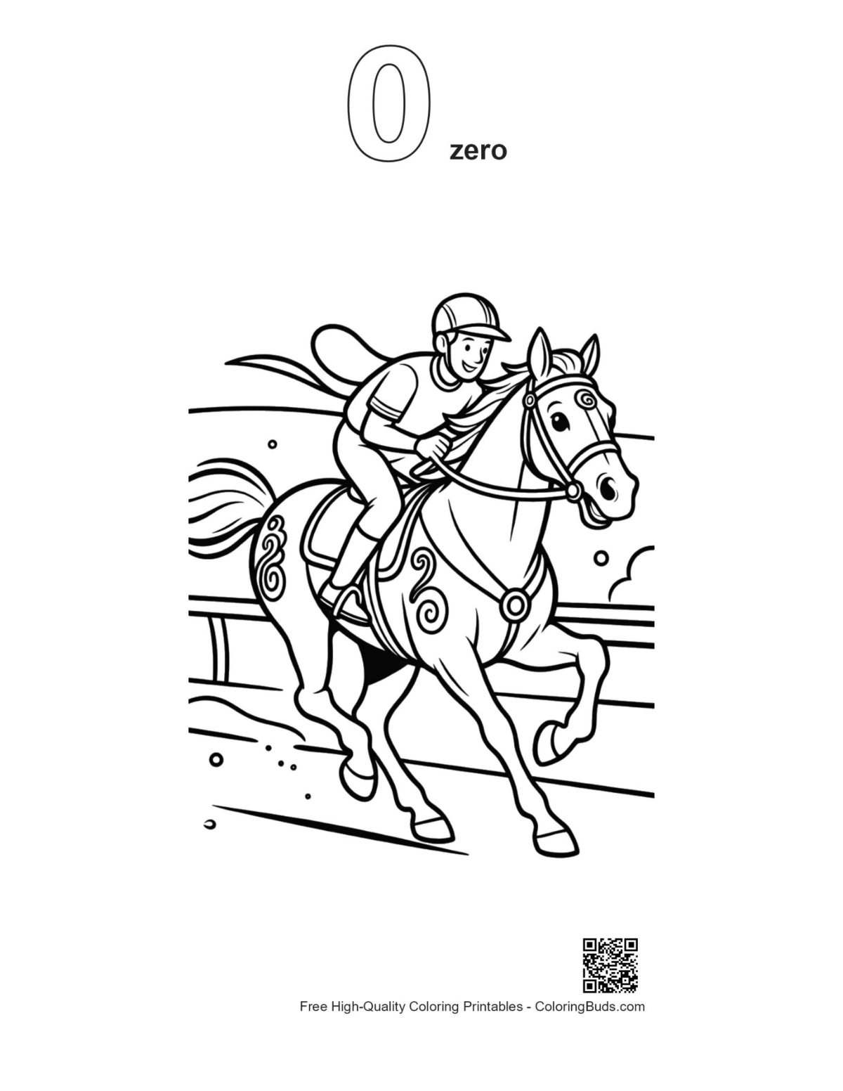 Brave jockey horse outline number 0 printable