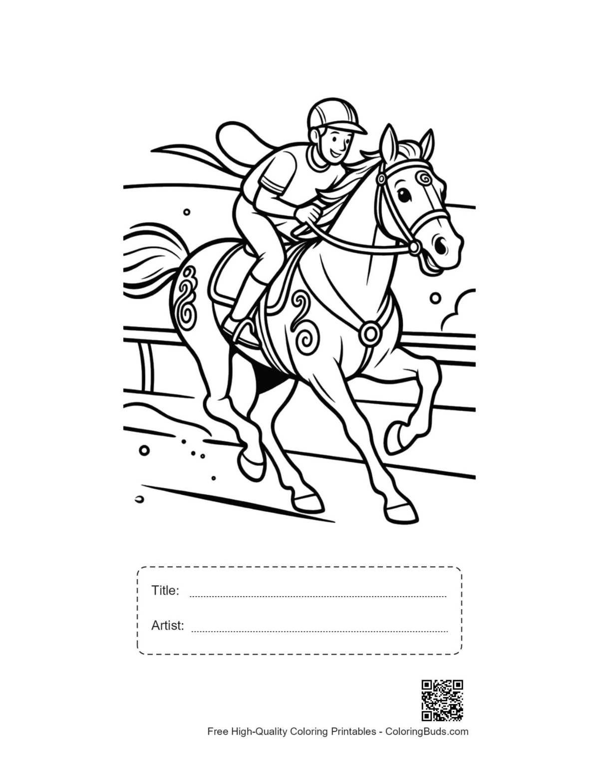 Brave jockey horse printable with title artist box