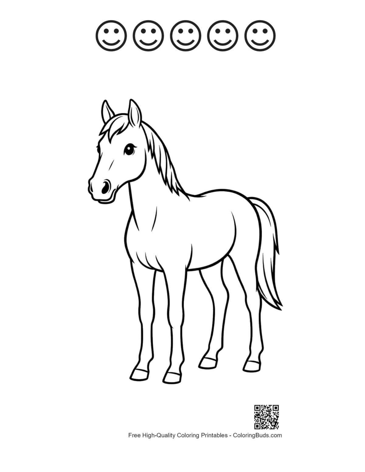 Printable racehorse with happy face outlines