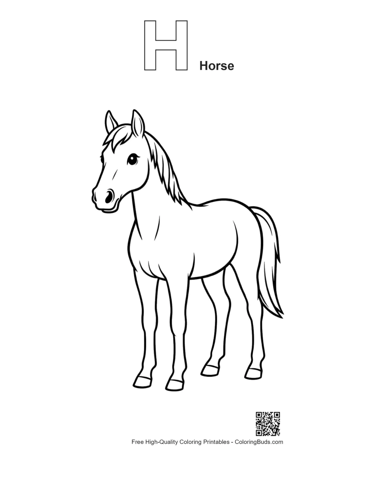 Alphabet H horse racehorse coloring outline
