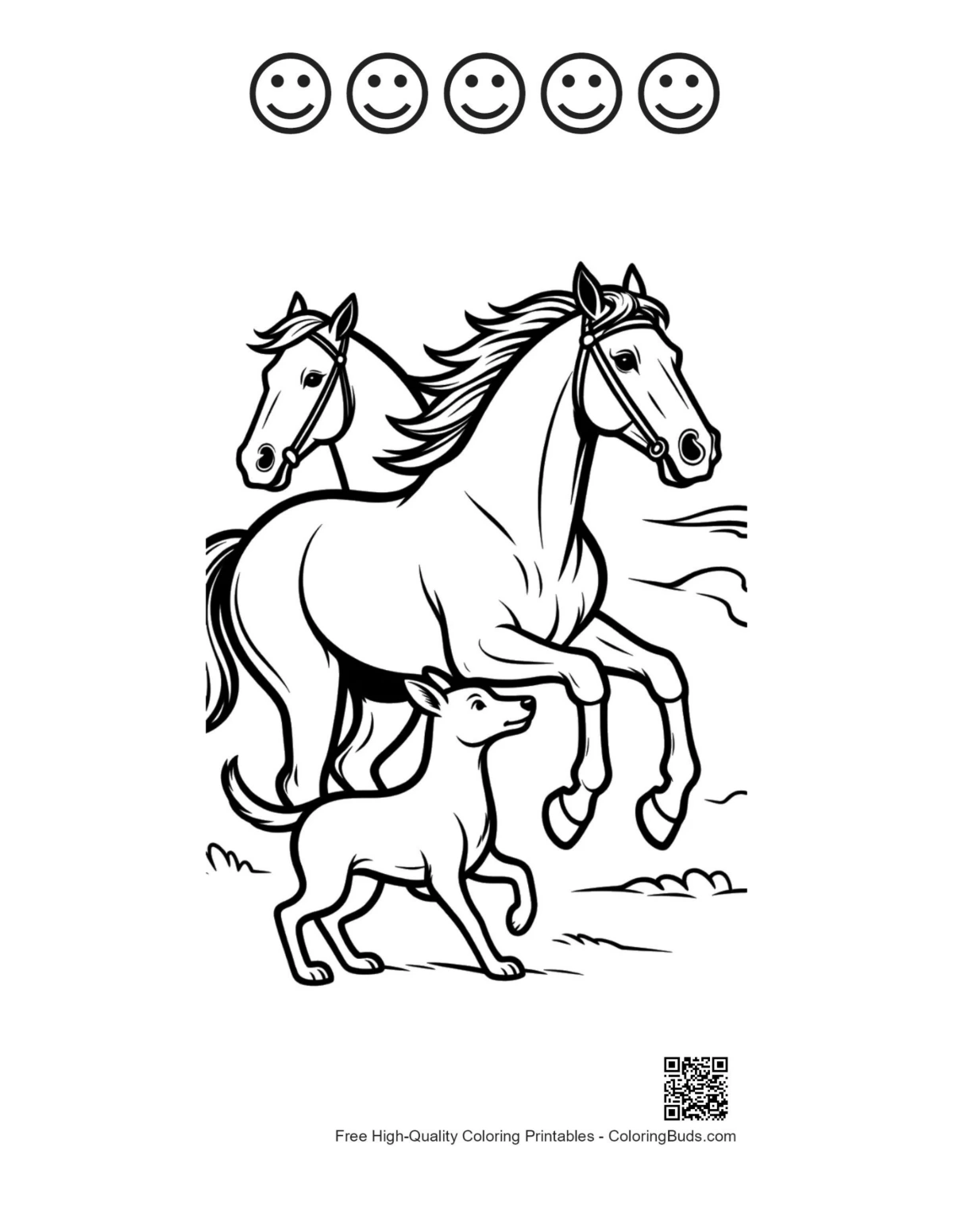 Racehorses and puppy printable with happy faces