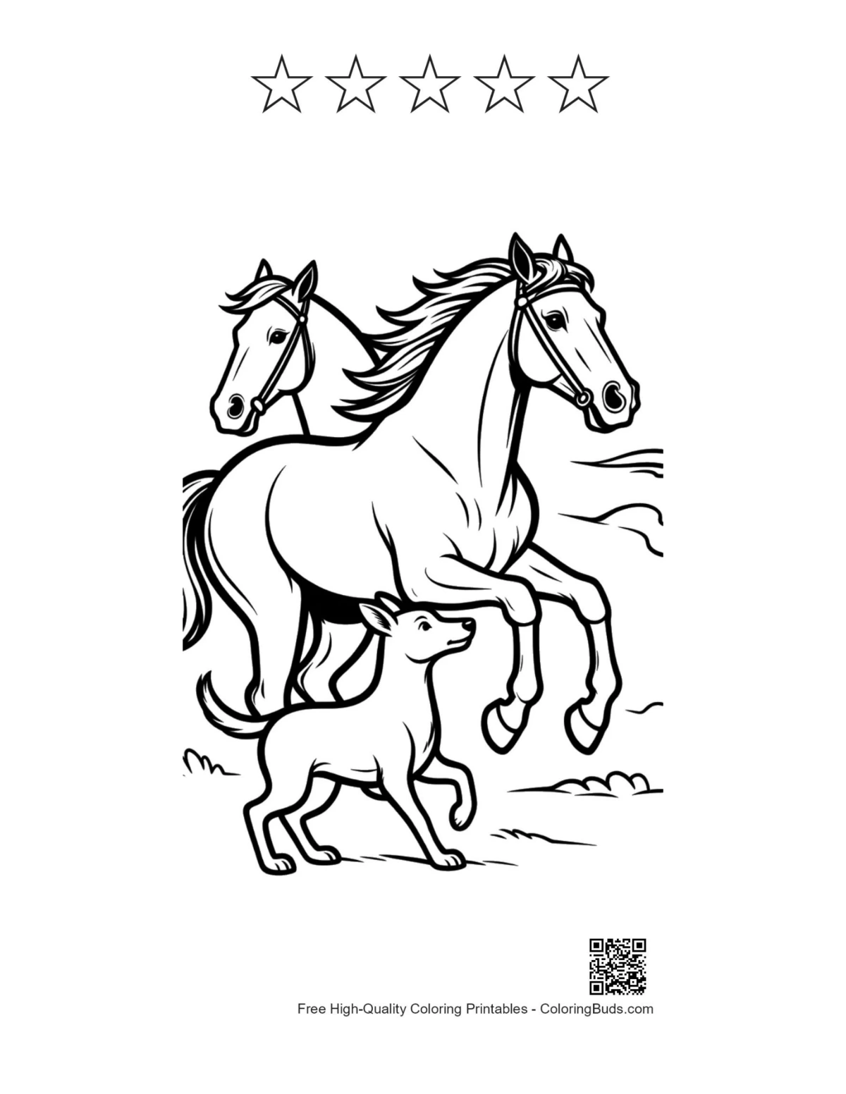Printable racehorses puppy with 5 star outlines