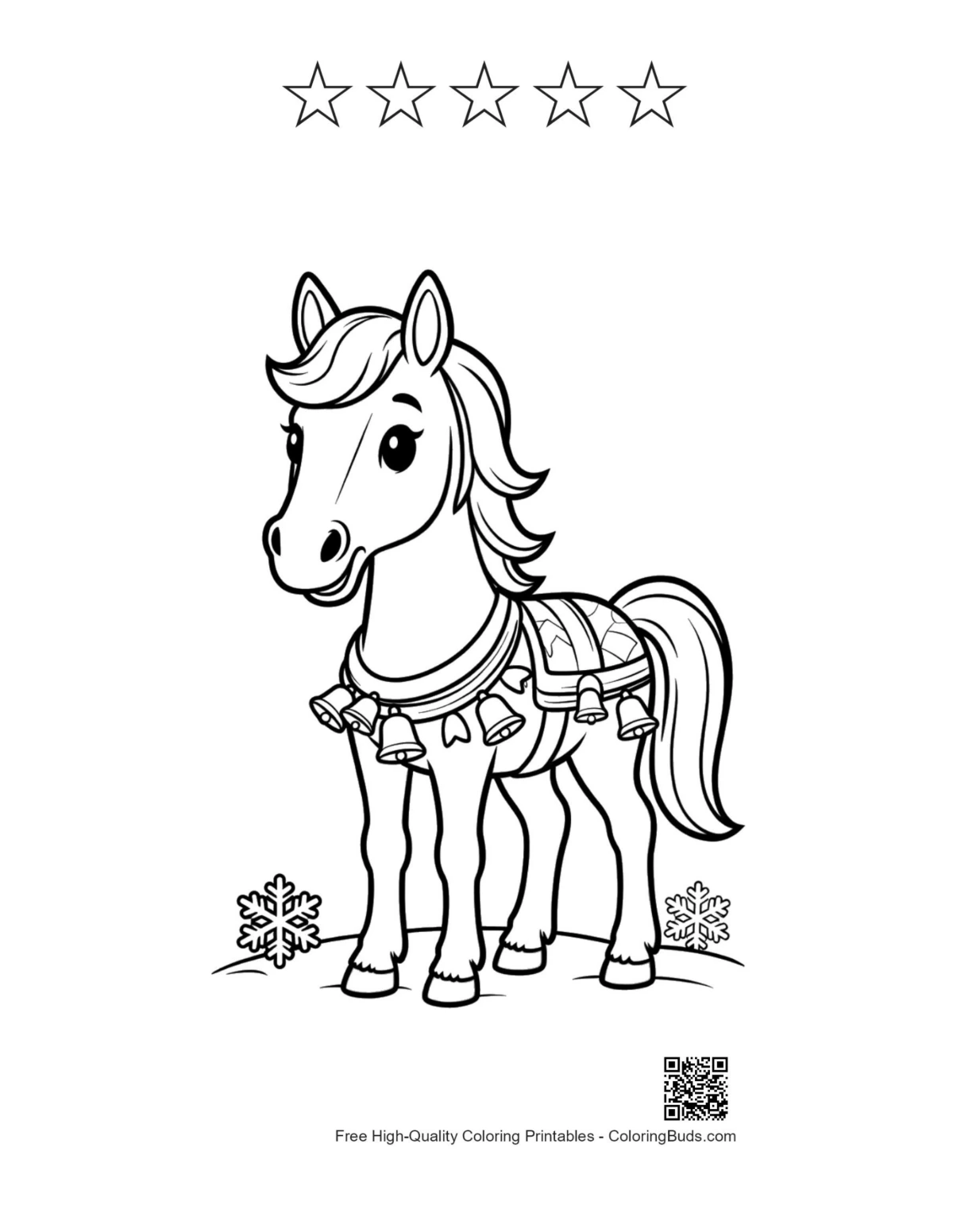 Fancy race horse with 5 star outline printable
