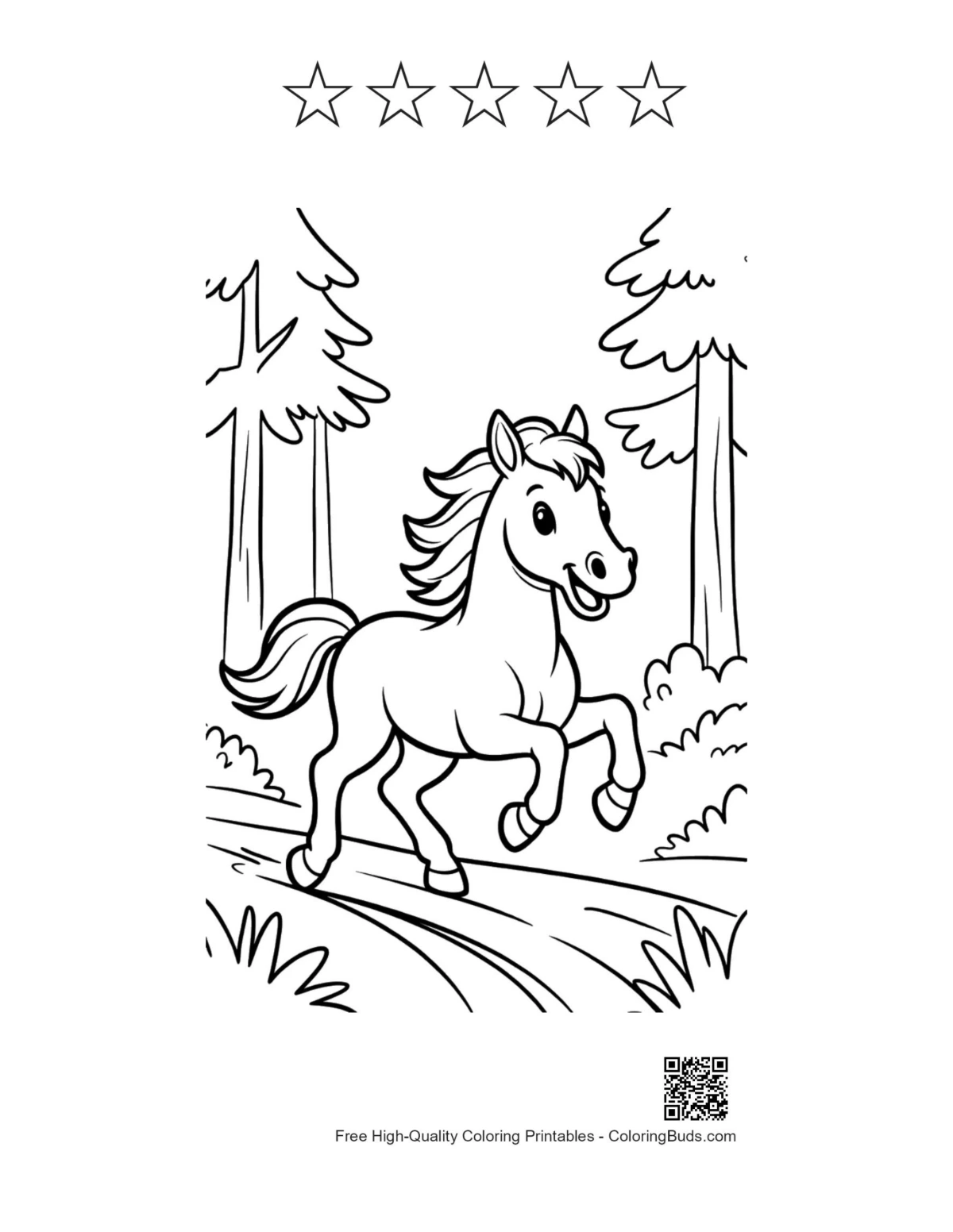 Fast horse meadow printable with 5 star outlines