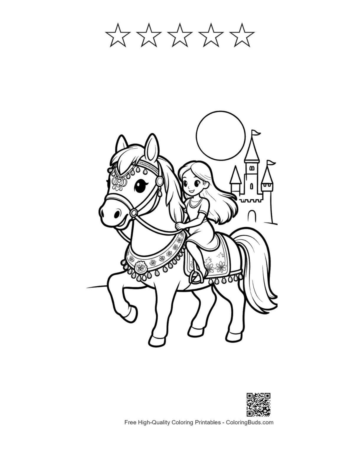 Race horse printable with 5 star outlines