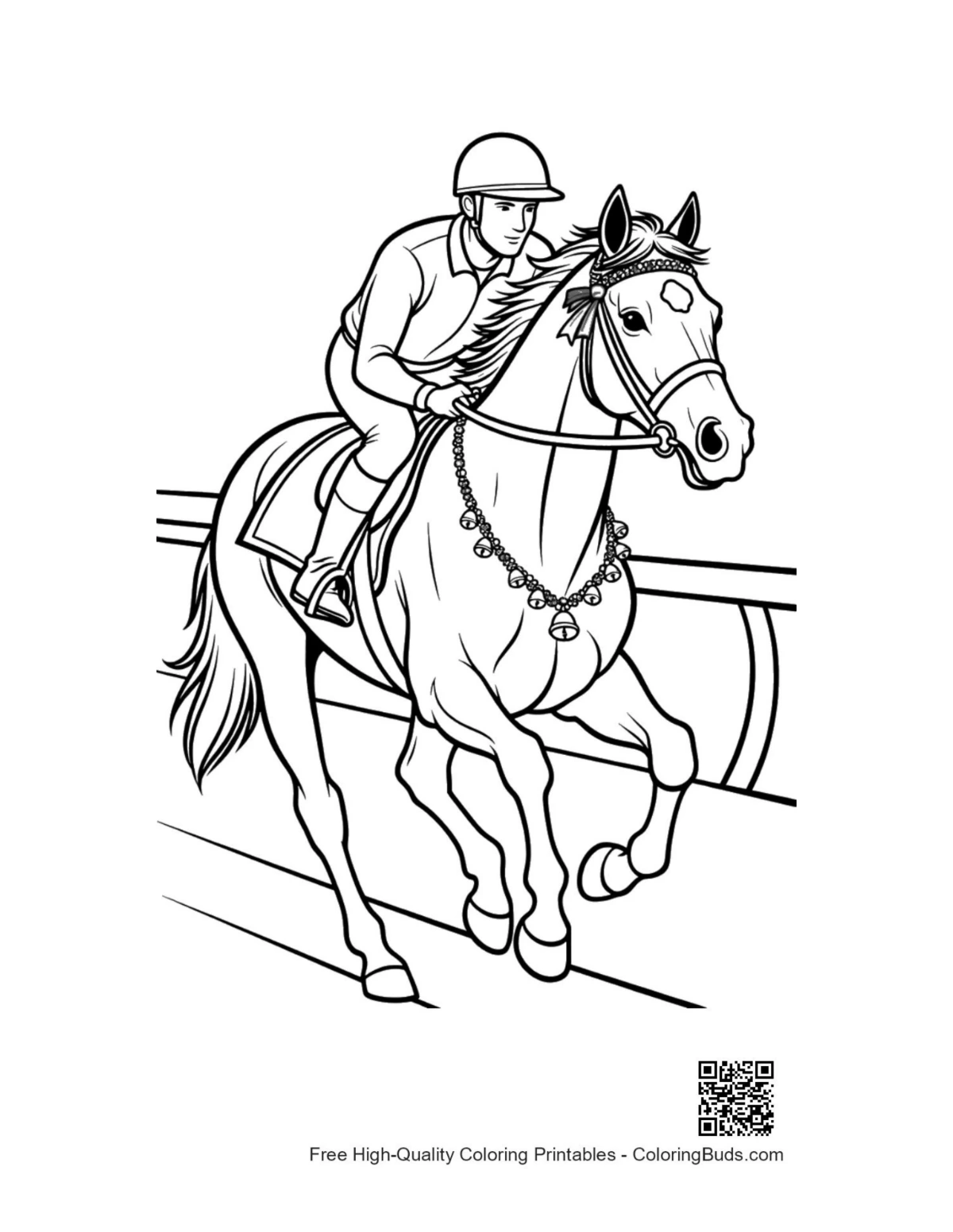 Free printable race horse coloring page for kids