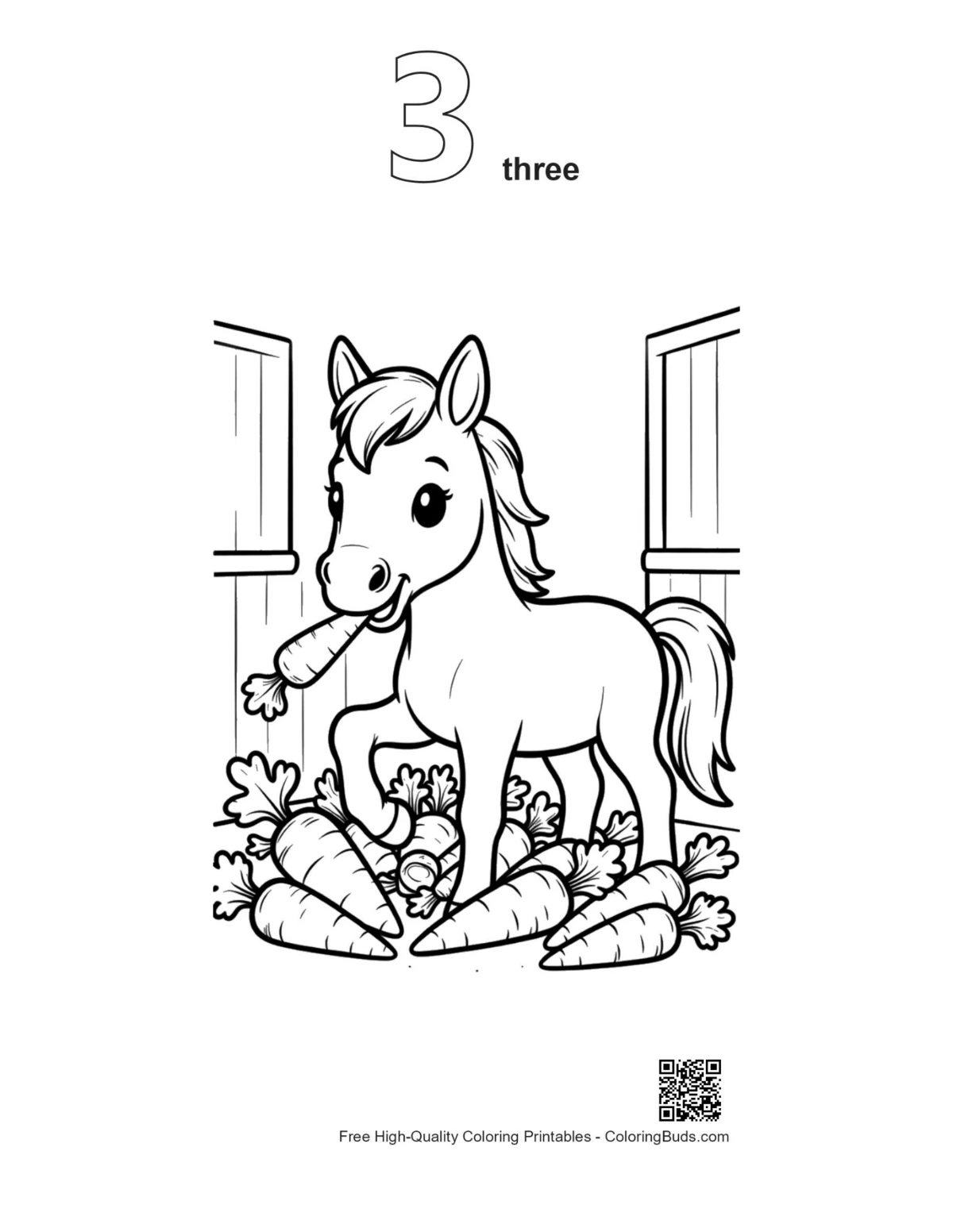 Outline race horse enjoying hay carrots printable #3