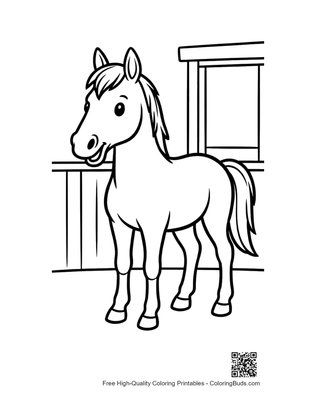 Healthy race horse stable doorway printable coloring page