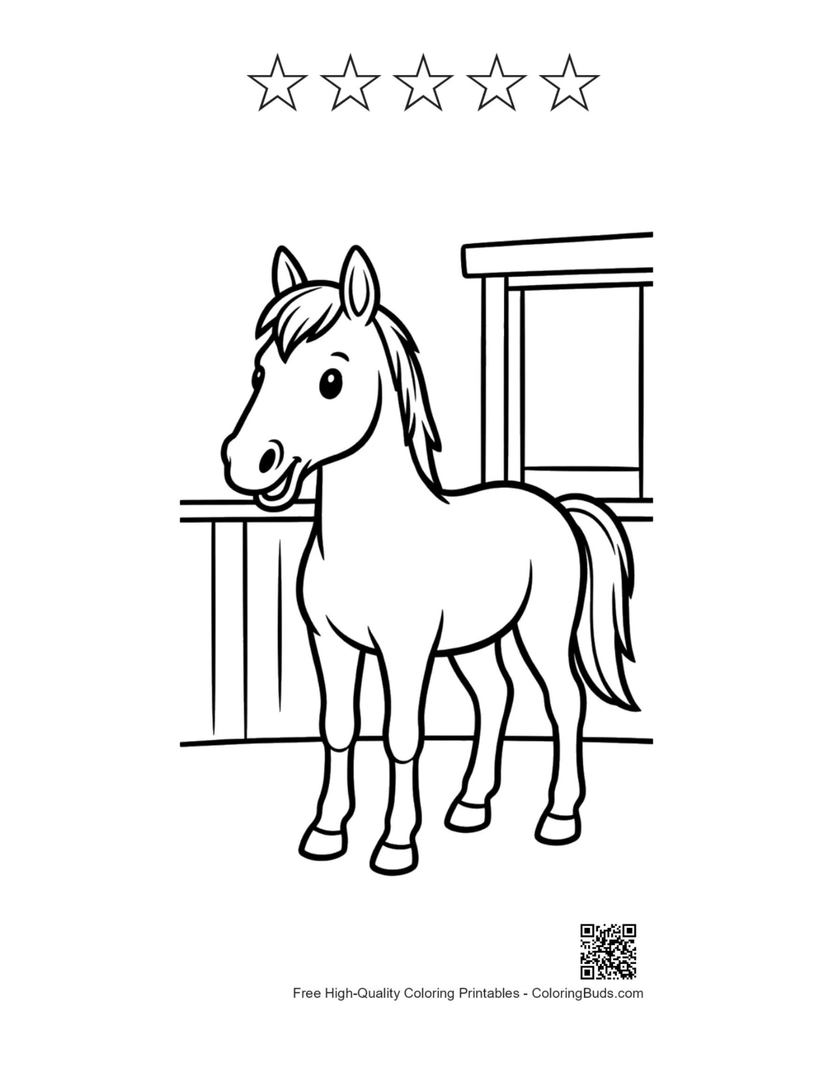 Healthy horse stable doorway with 5 star outline printable
