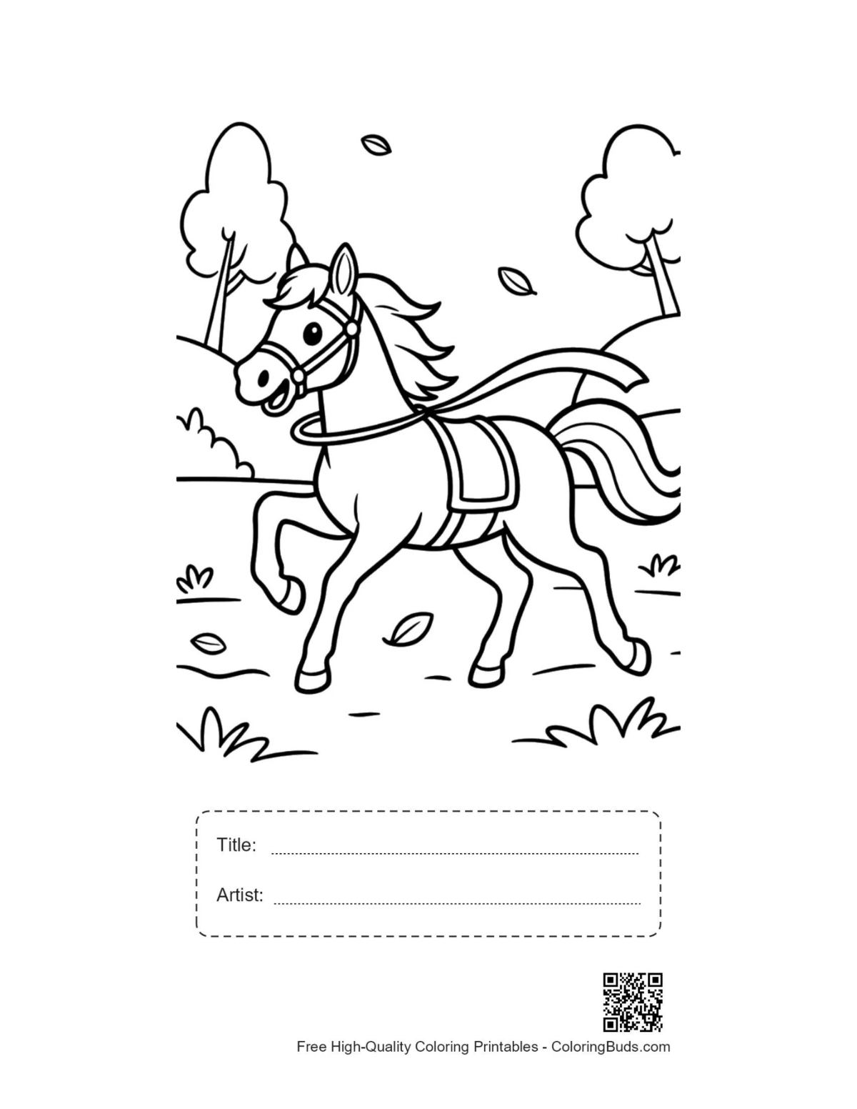 Race horse forest trail printable with title artist box