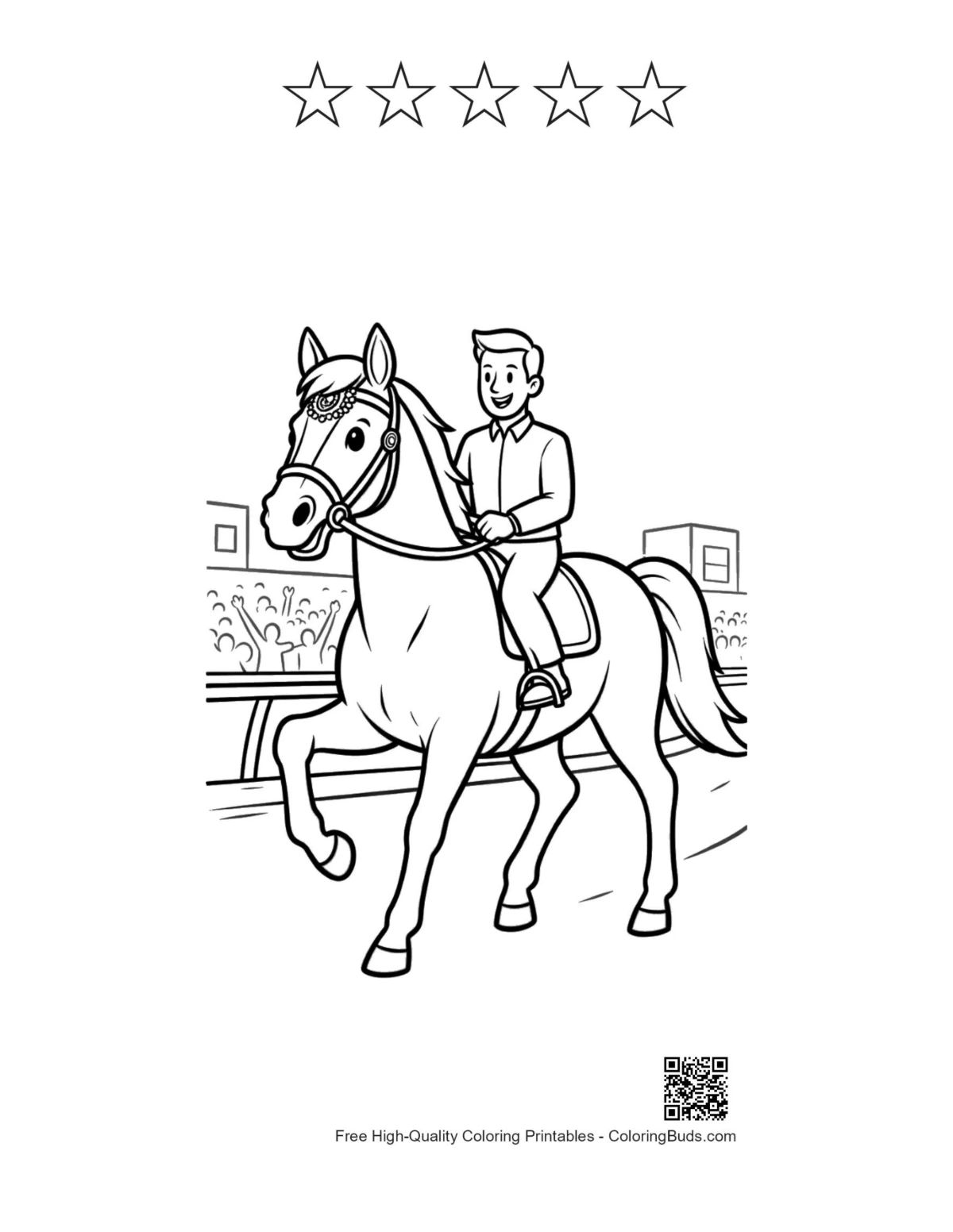 Race horse printable with 5 star outlines for coloring