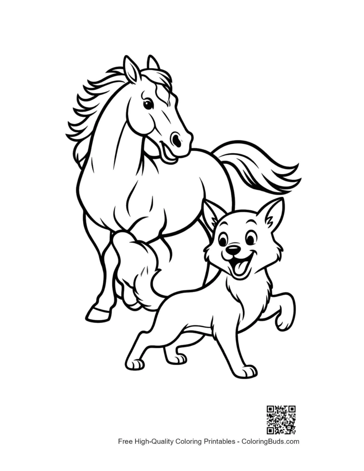 Race horse and puppy outline art