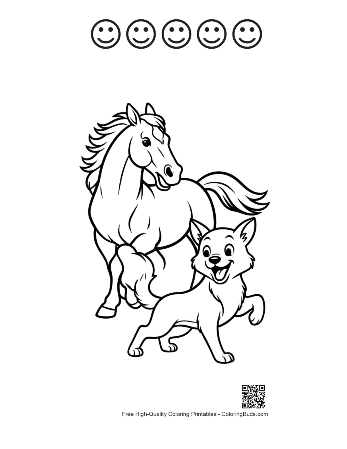 Race horse outline with 5 happy faces printable