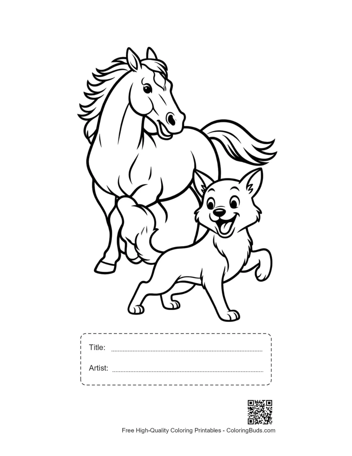 Printable race horse puppy outline with title box