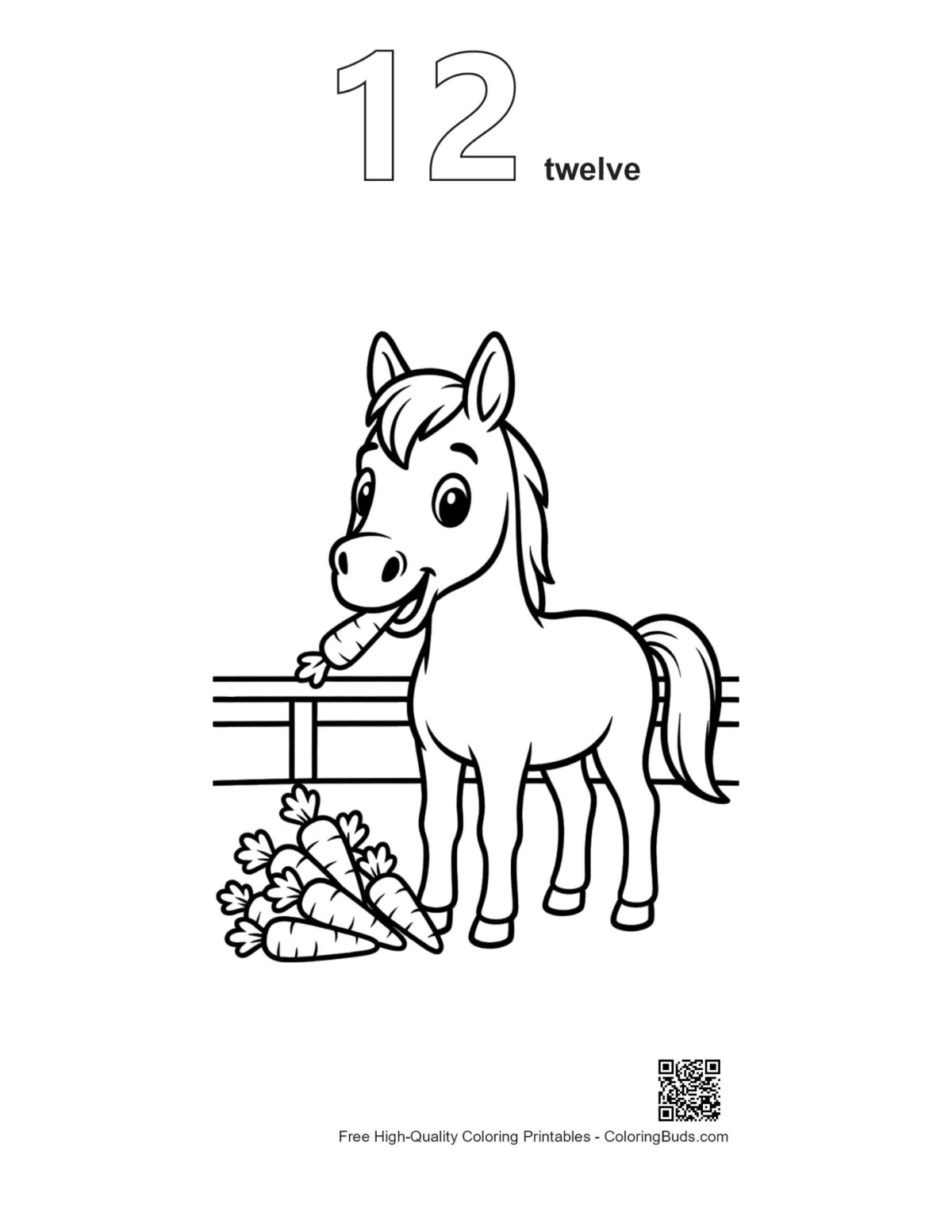 Race horse printable outline numbered 12