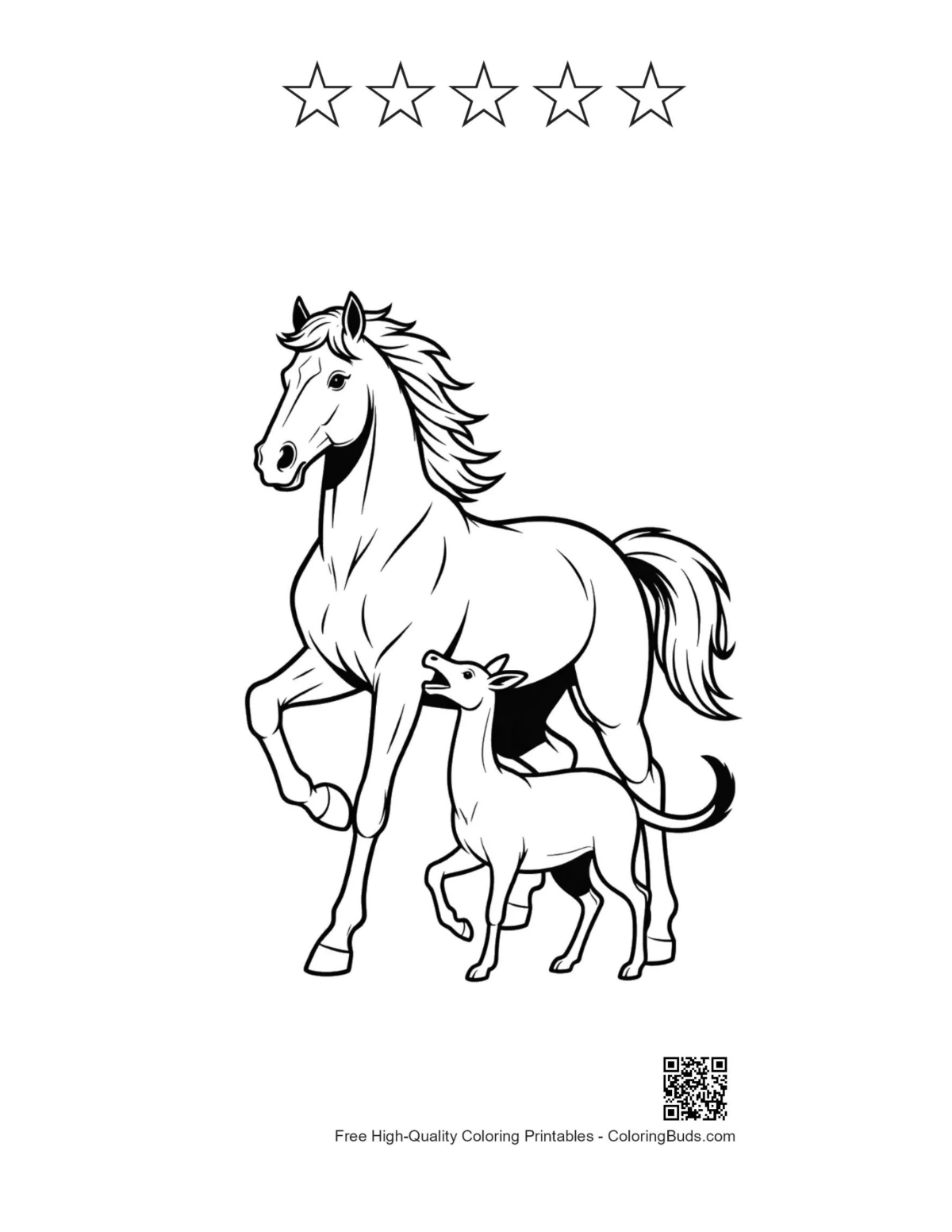 Racehorse foal printable with 5 star outline