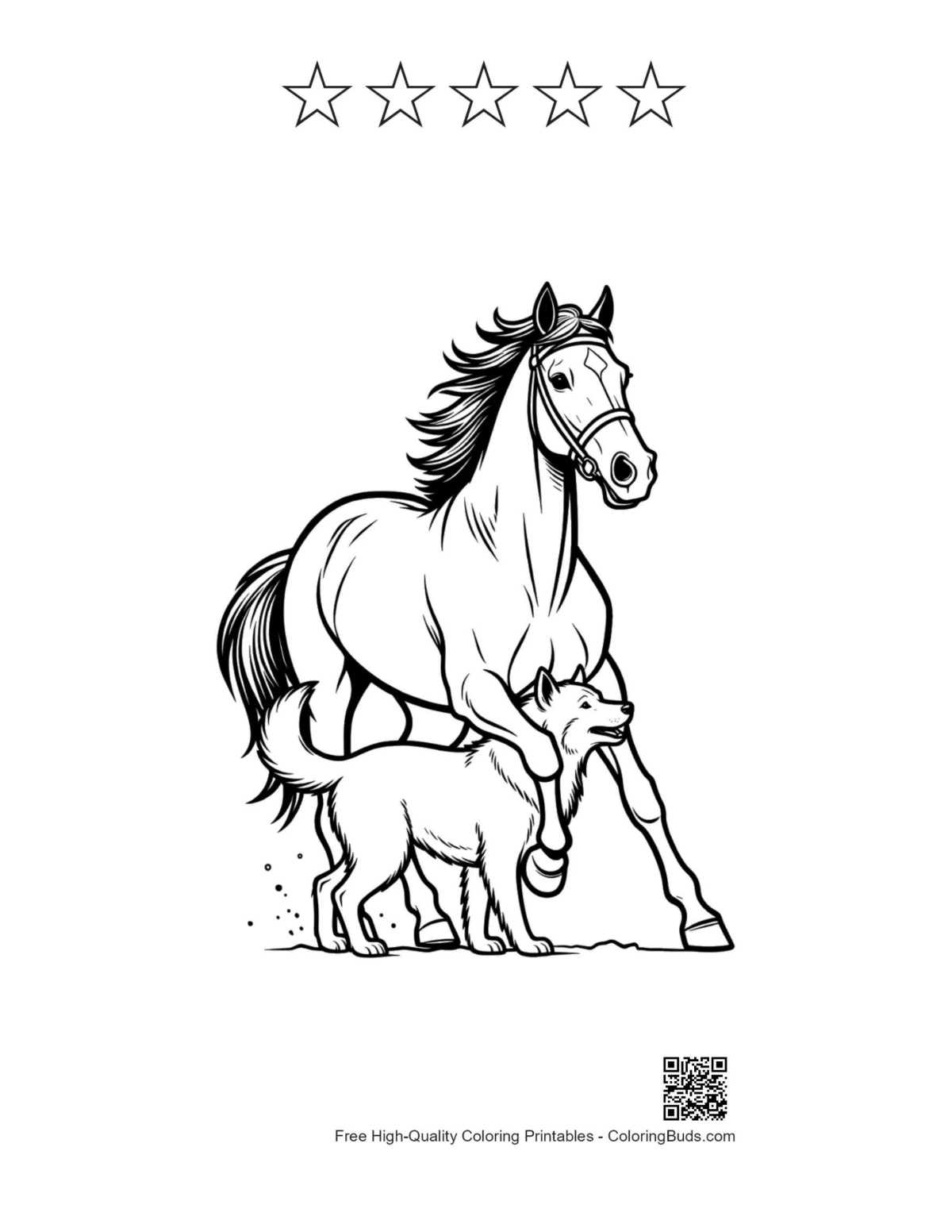 Star outline racehorse galloping printable with husky