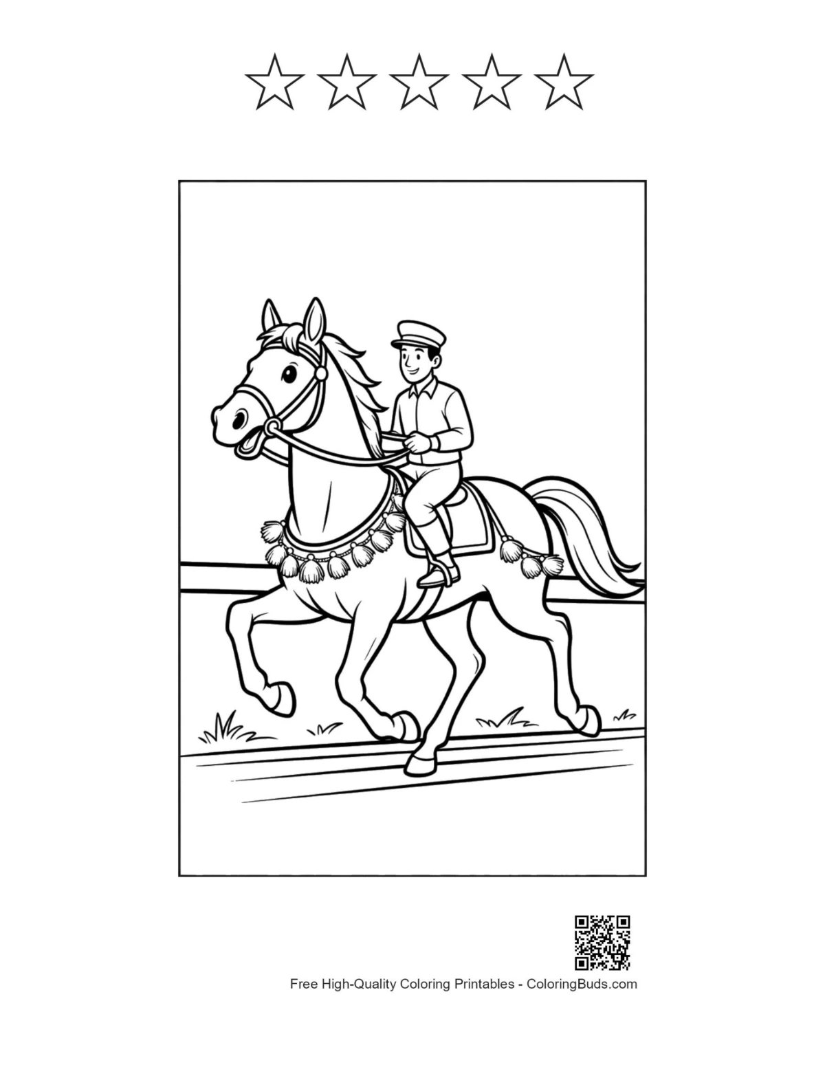 Jockey race horse printable with 5 star outlines