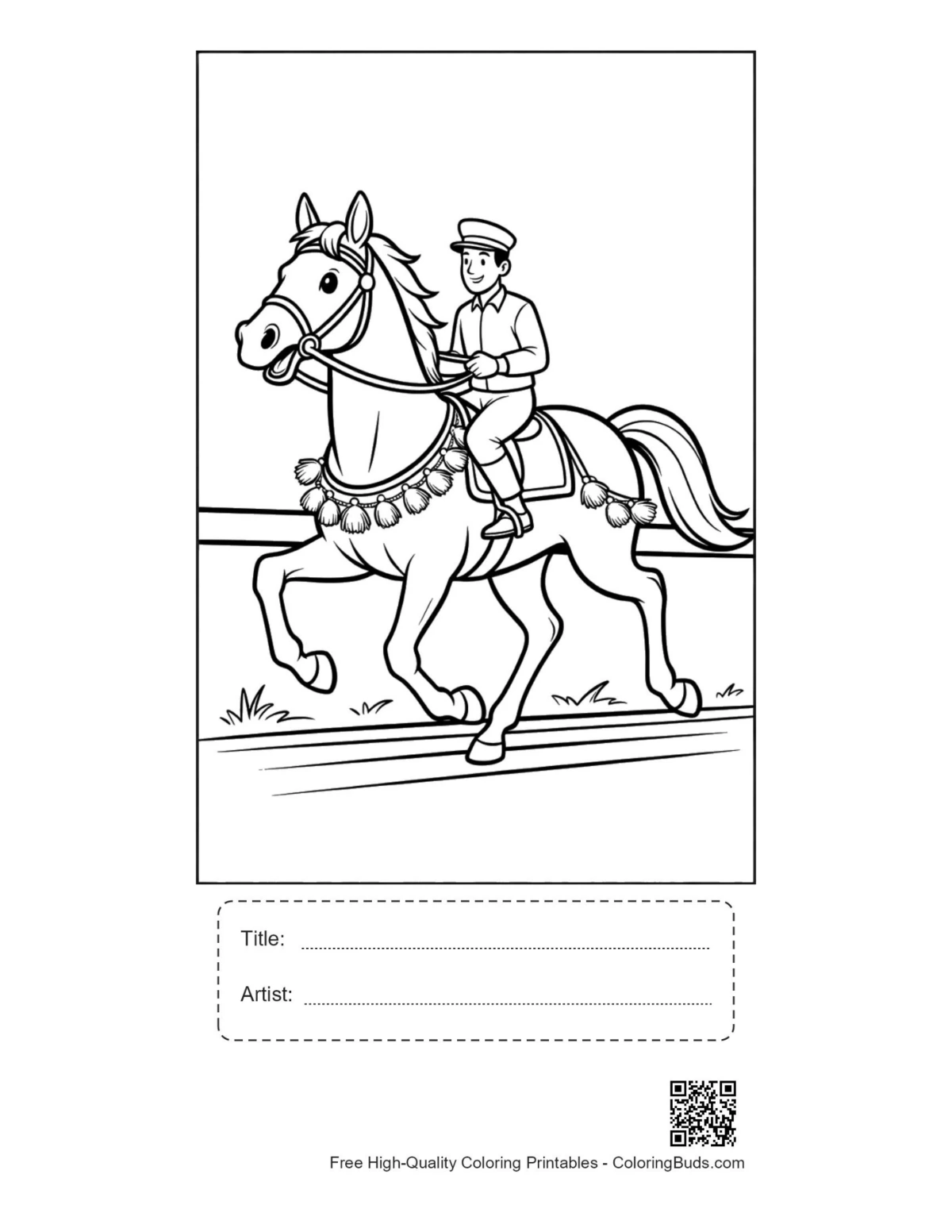 Jockey galloping race horse printable with title box