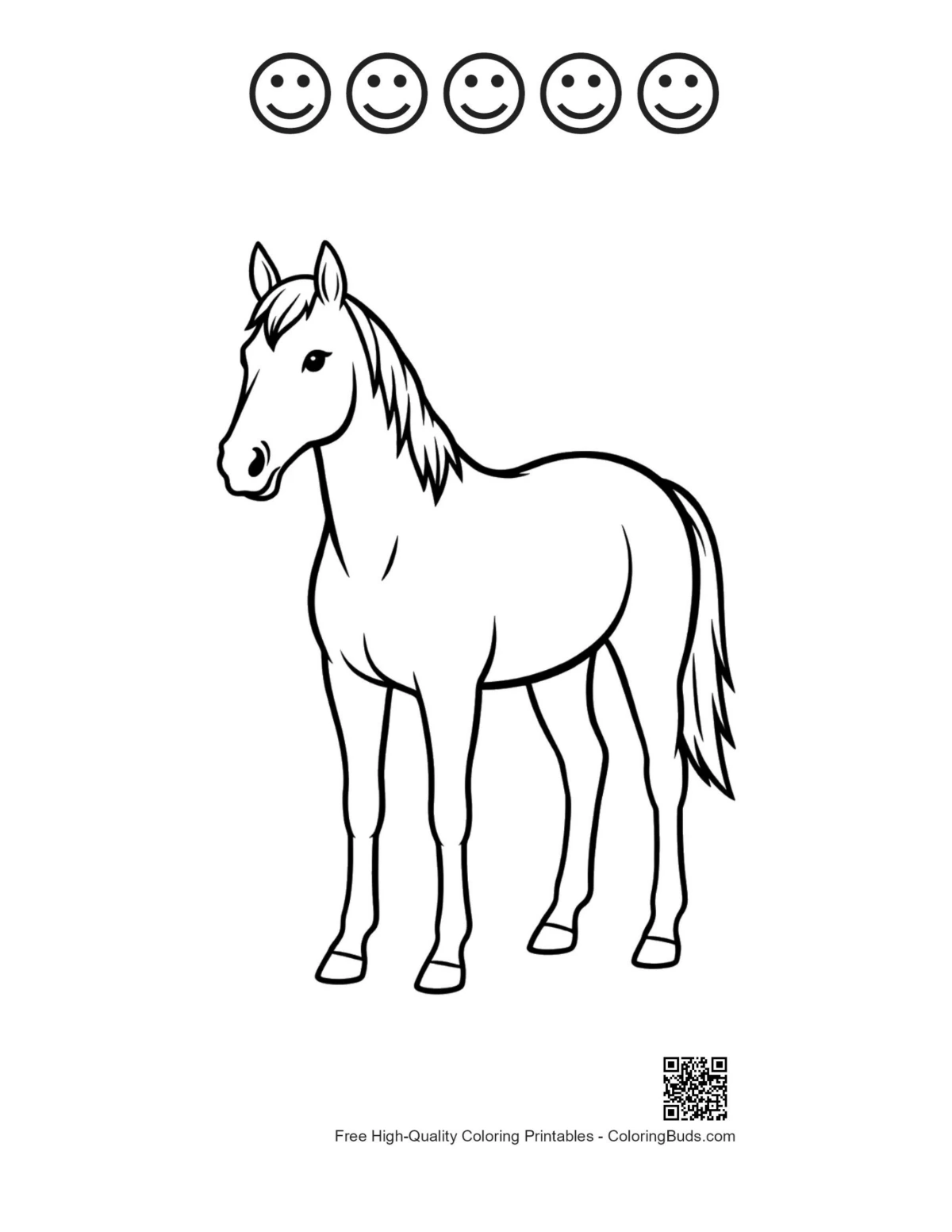 Racehorse with 5 happy face outlines printable