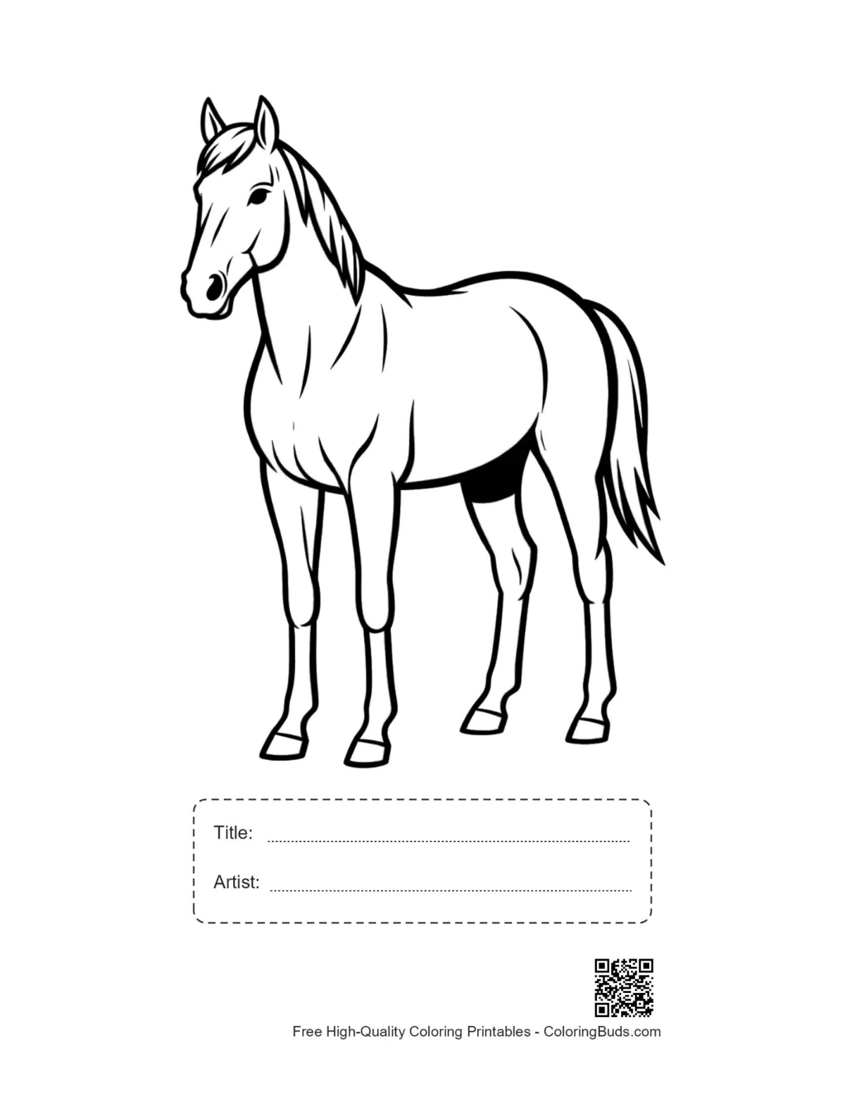 Sleek racehorse printable with title box