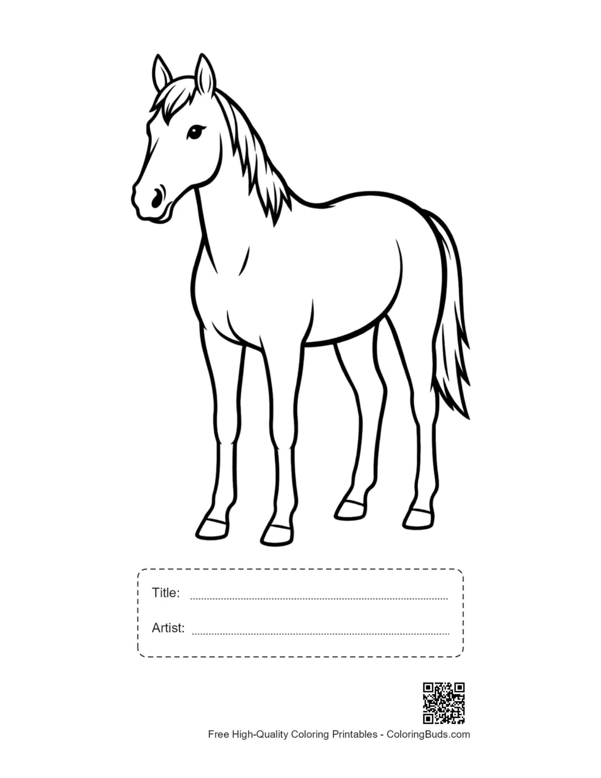Printable racehorse with title and artist box
