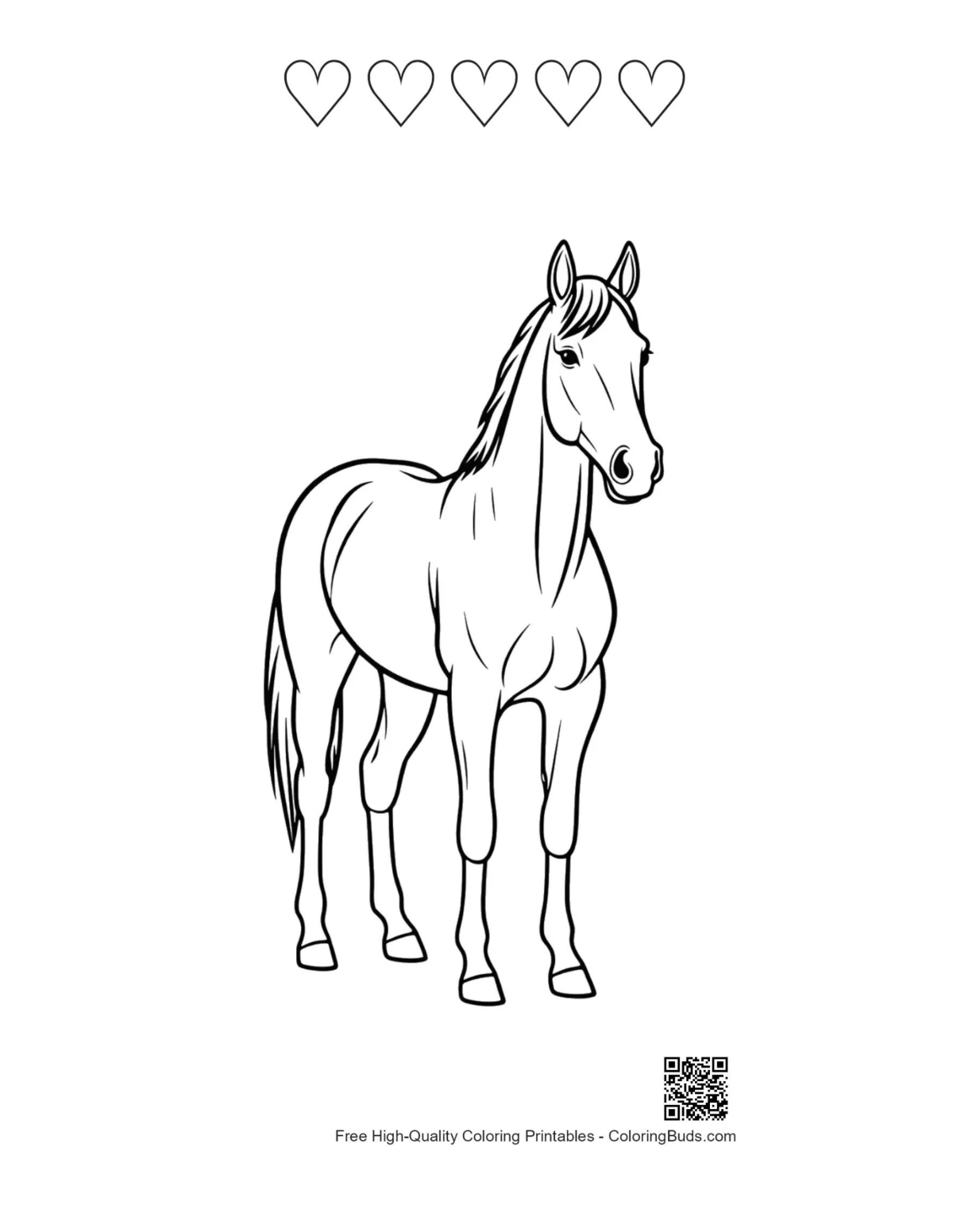 Race horse outline with hearts printable
