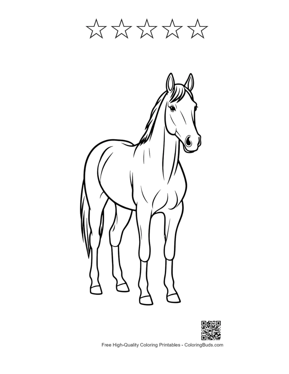 Race horse outline with 5 stars printable